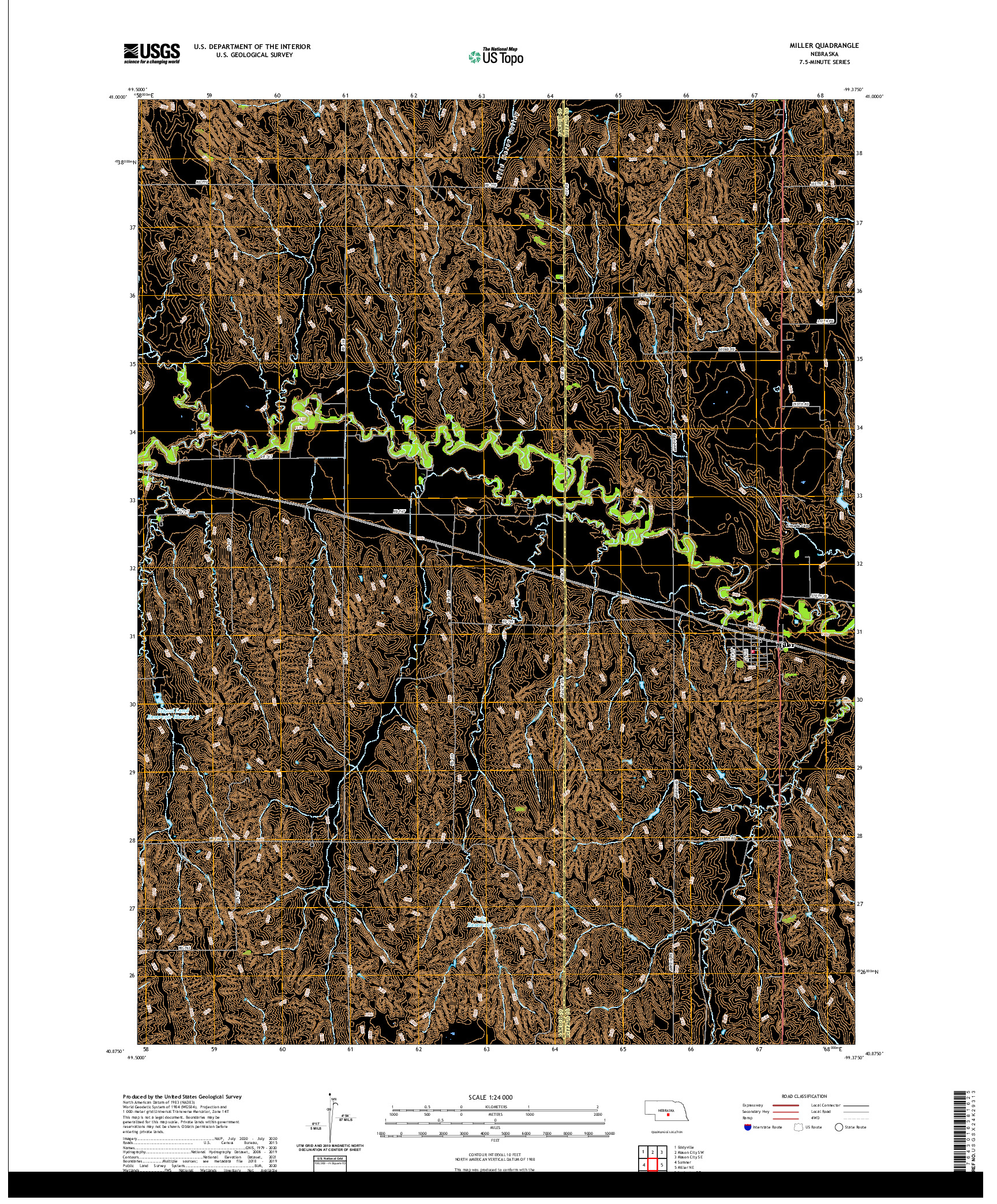 USGS US TOPO 7.5-MINUTE MAP FOR MILLER, NE 2021