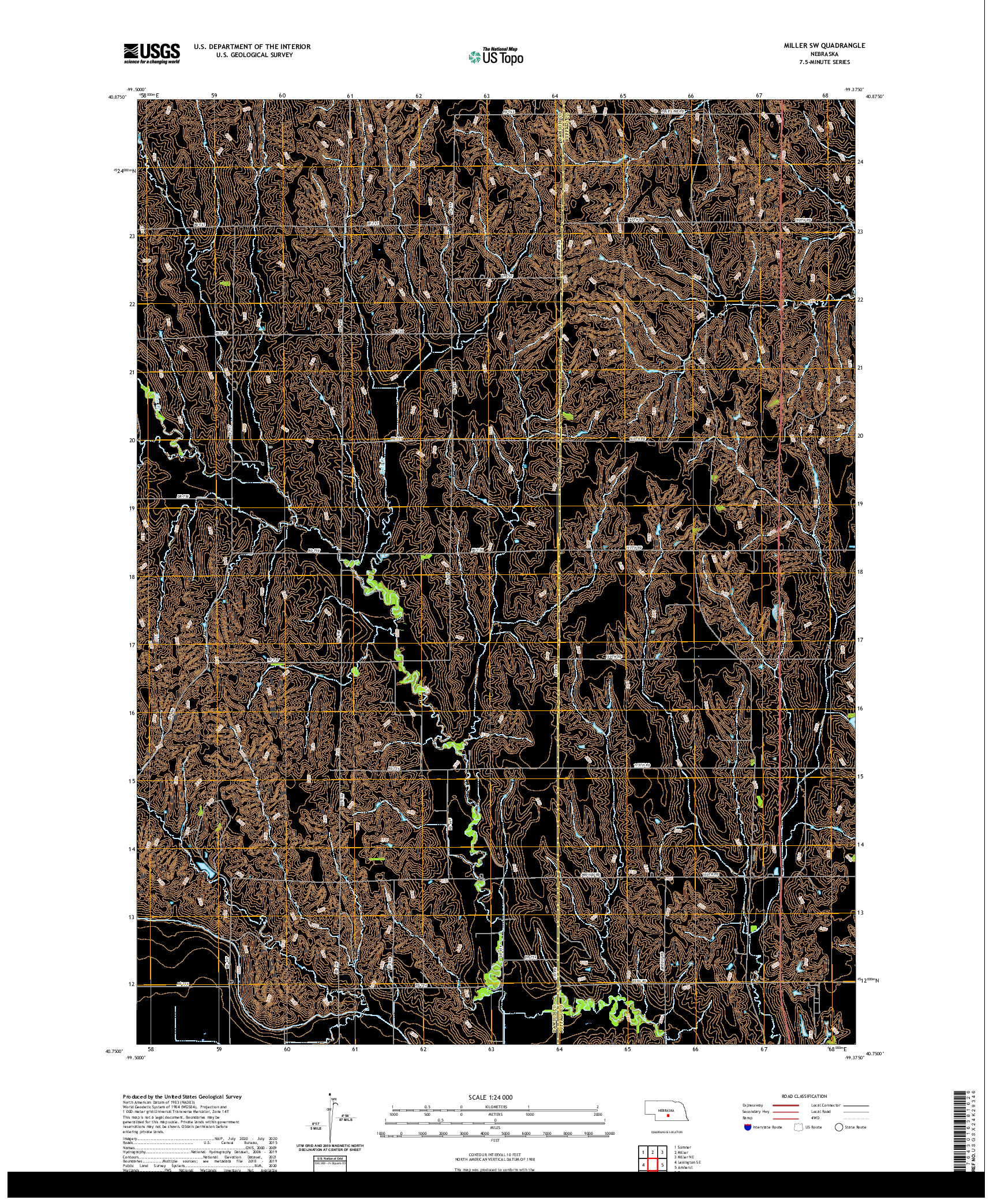 USGS US TOPO 7.5-MINUTE MAP FOR MILLER SW, NE 2021