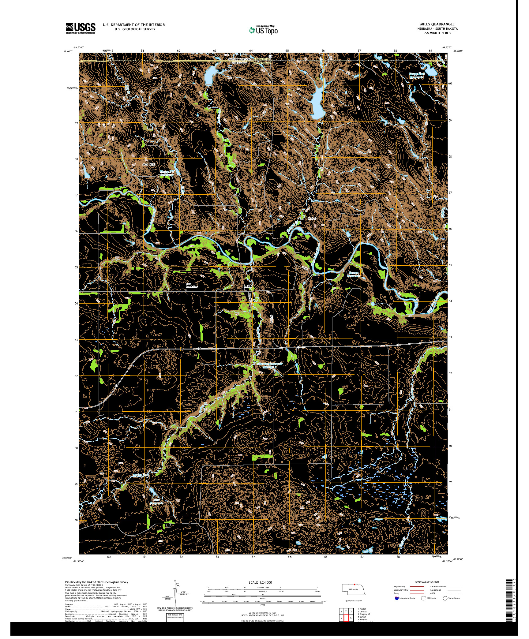 USGS US TOPO 7.5-MINUTE MAP FOR MILLS, NE,SD 2021