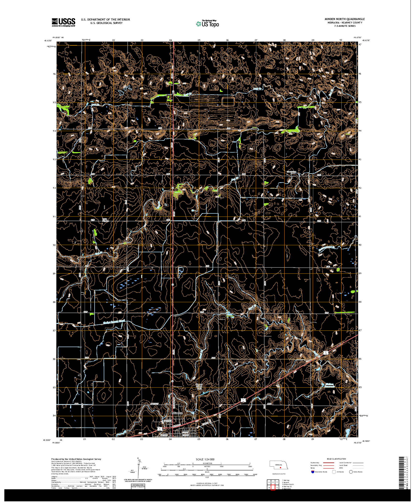 USGS US TOPO 7.5-MINUTE MAP FOR MINDEN NORTH, NE 2021