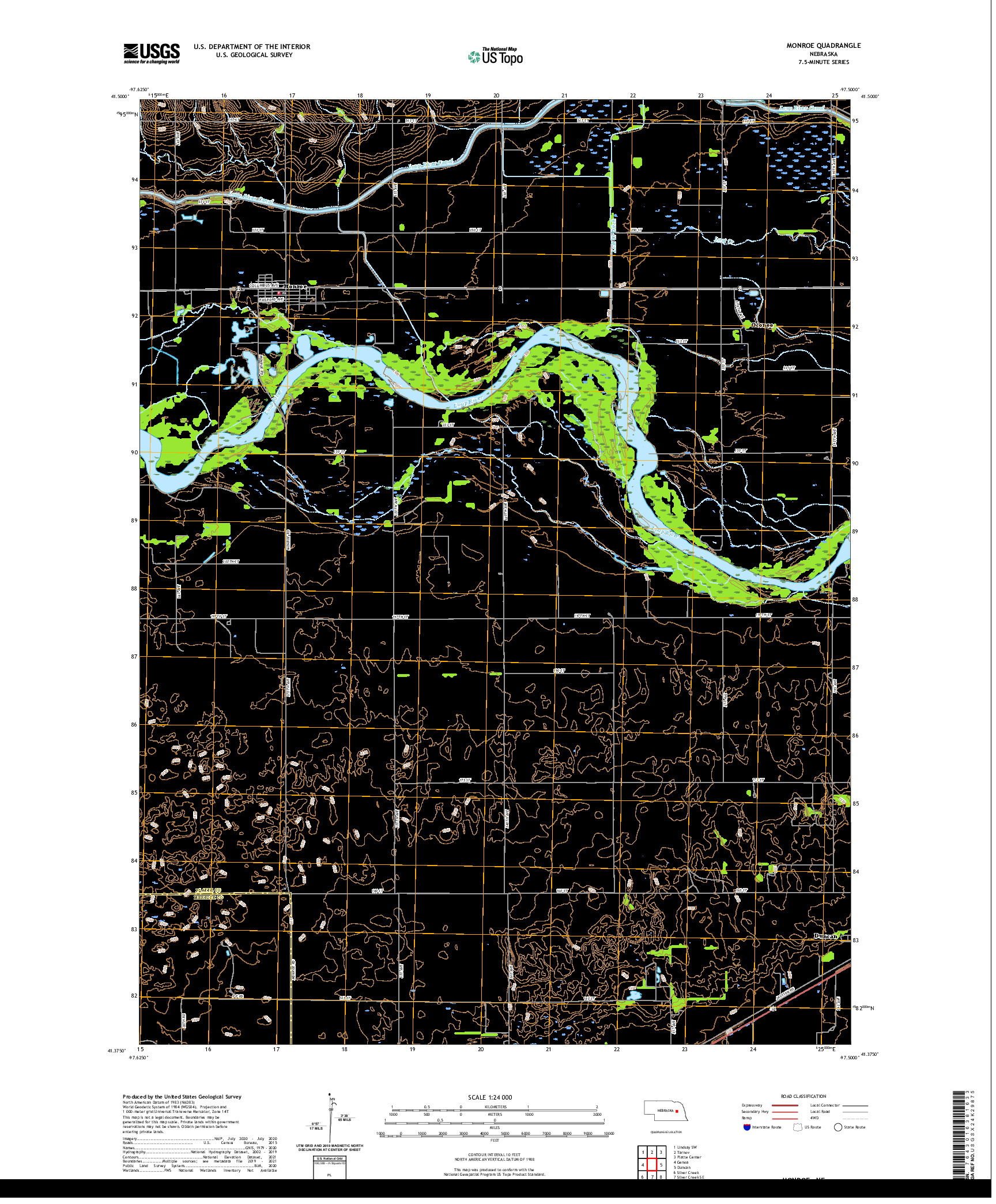 USGS US TOPO 7.5-MINUTE MAP FOR MONROE, NE 2021