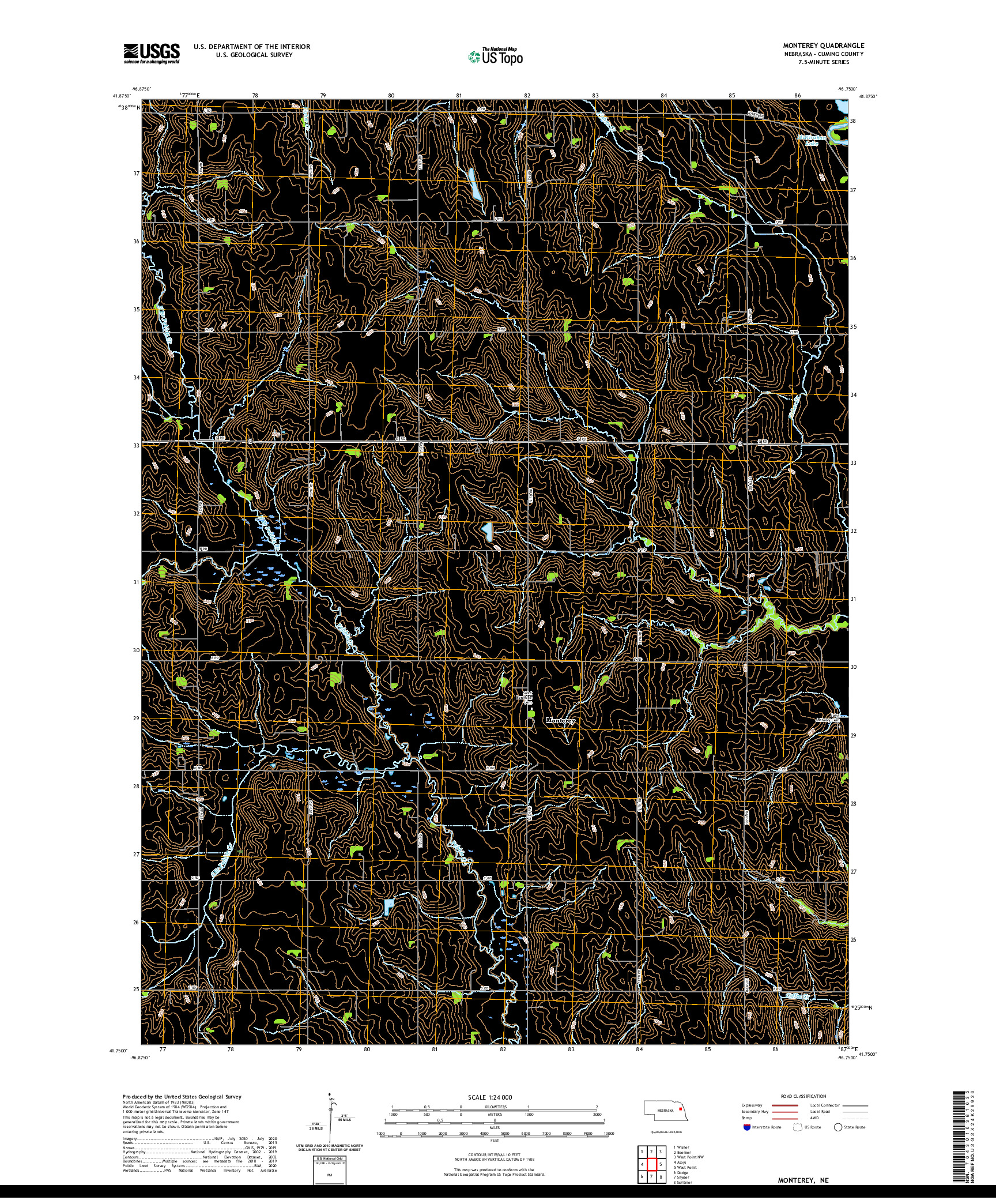 USGS US TOPO 7.5-MINUTE MAP FOR MONTEREY, NE 2021