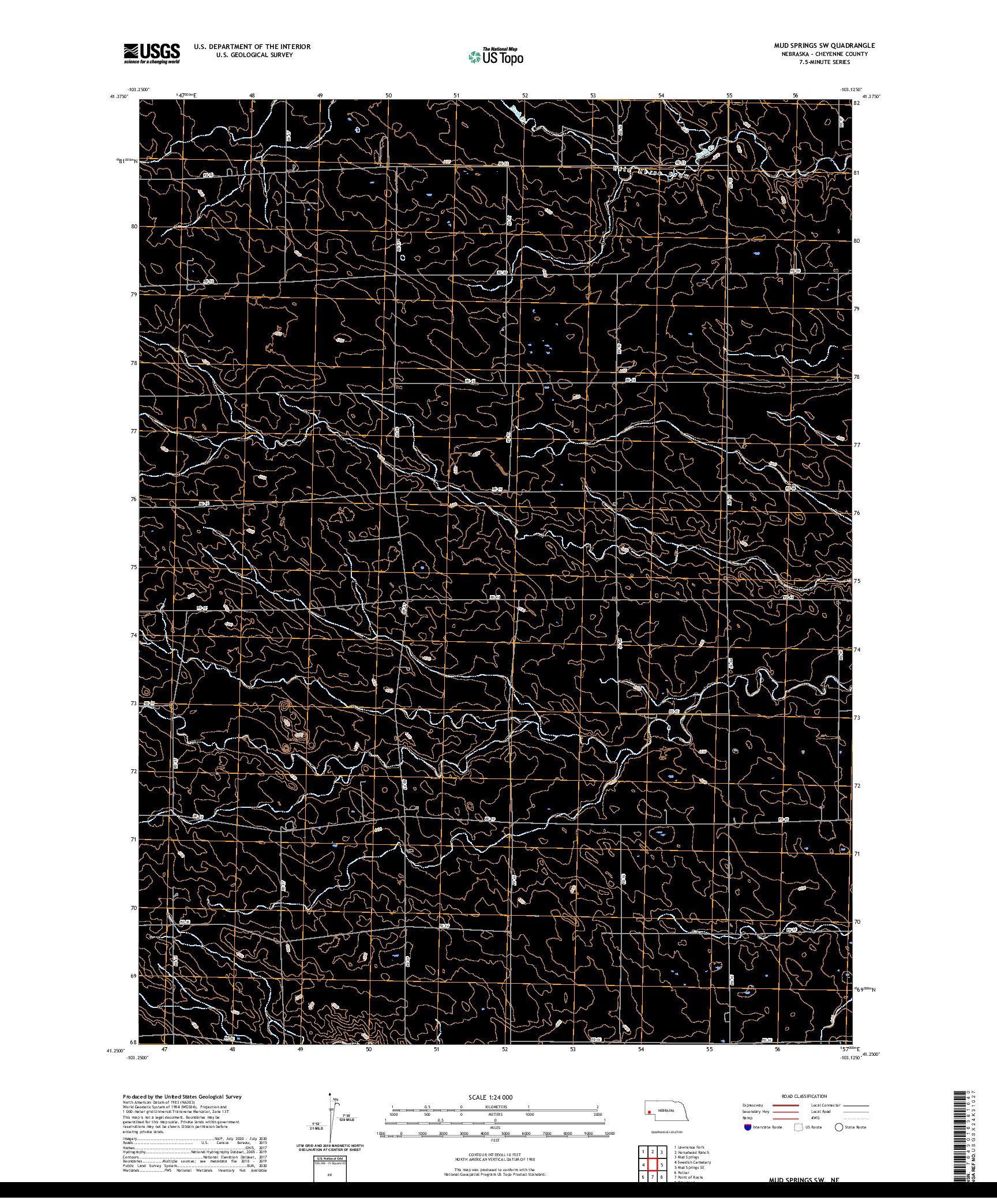 USGS US TOPO 7.5-MINUTE MAP FOR MUD SPRINGS SW, NE 2021