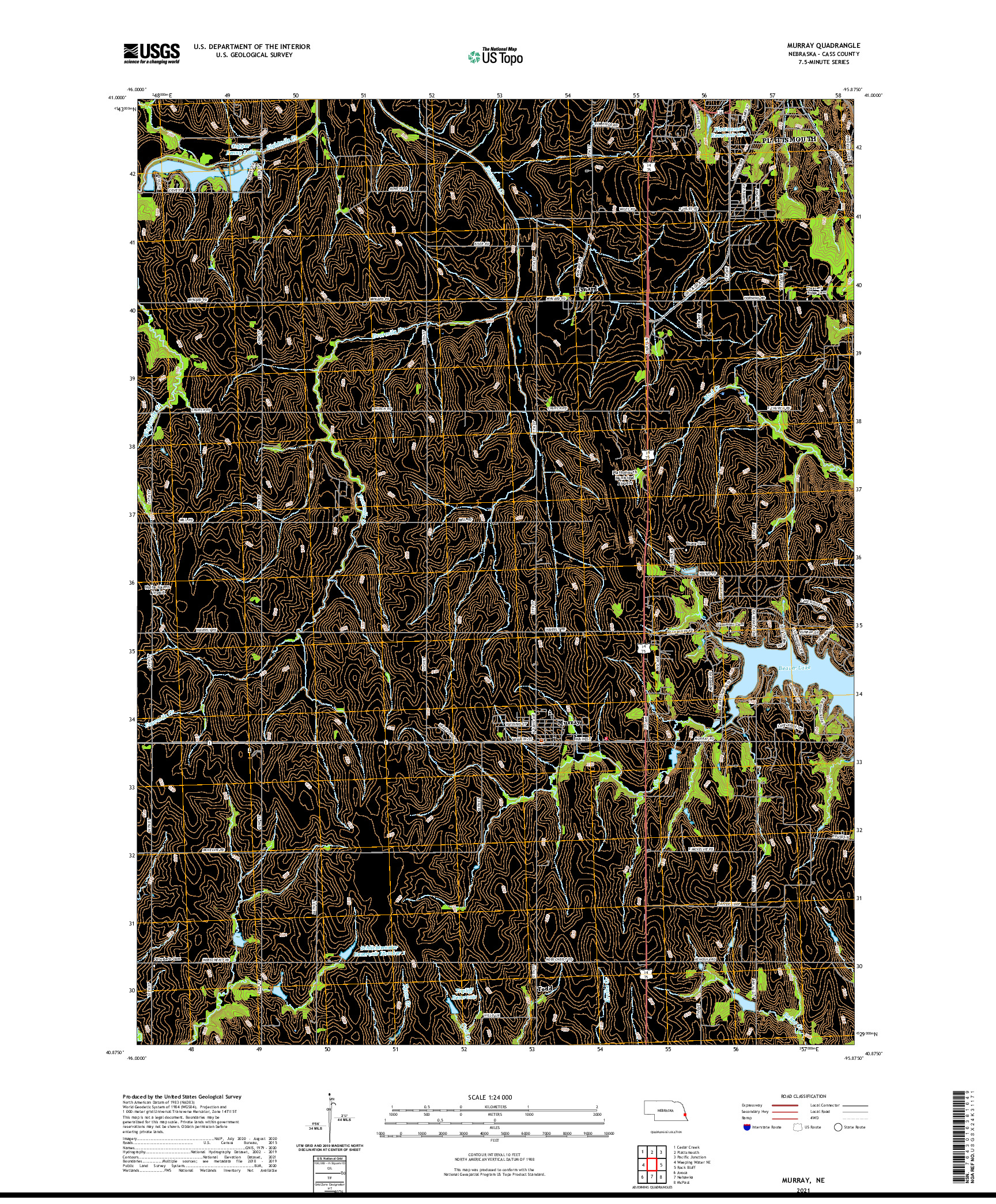 USGS US TOPO 7.5-MINUTE MAP FOR MURRAY, NE 2021