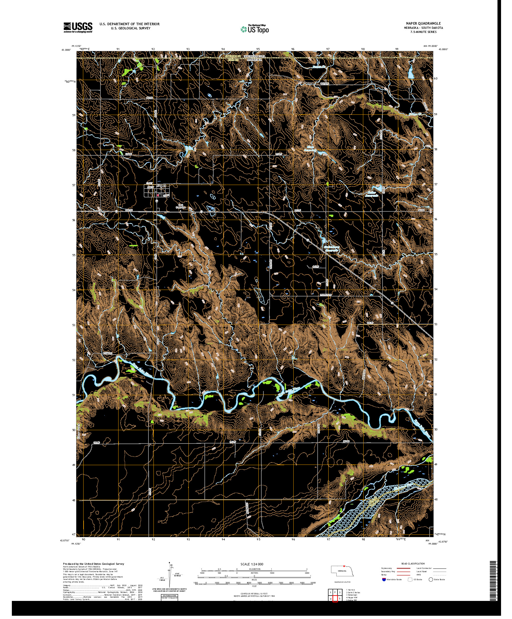 USGS US TOPO 7.5-MINUTE MAP FOR NAPER, NE,SD 2021