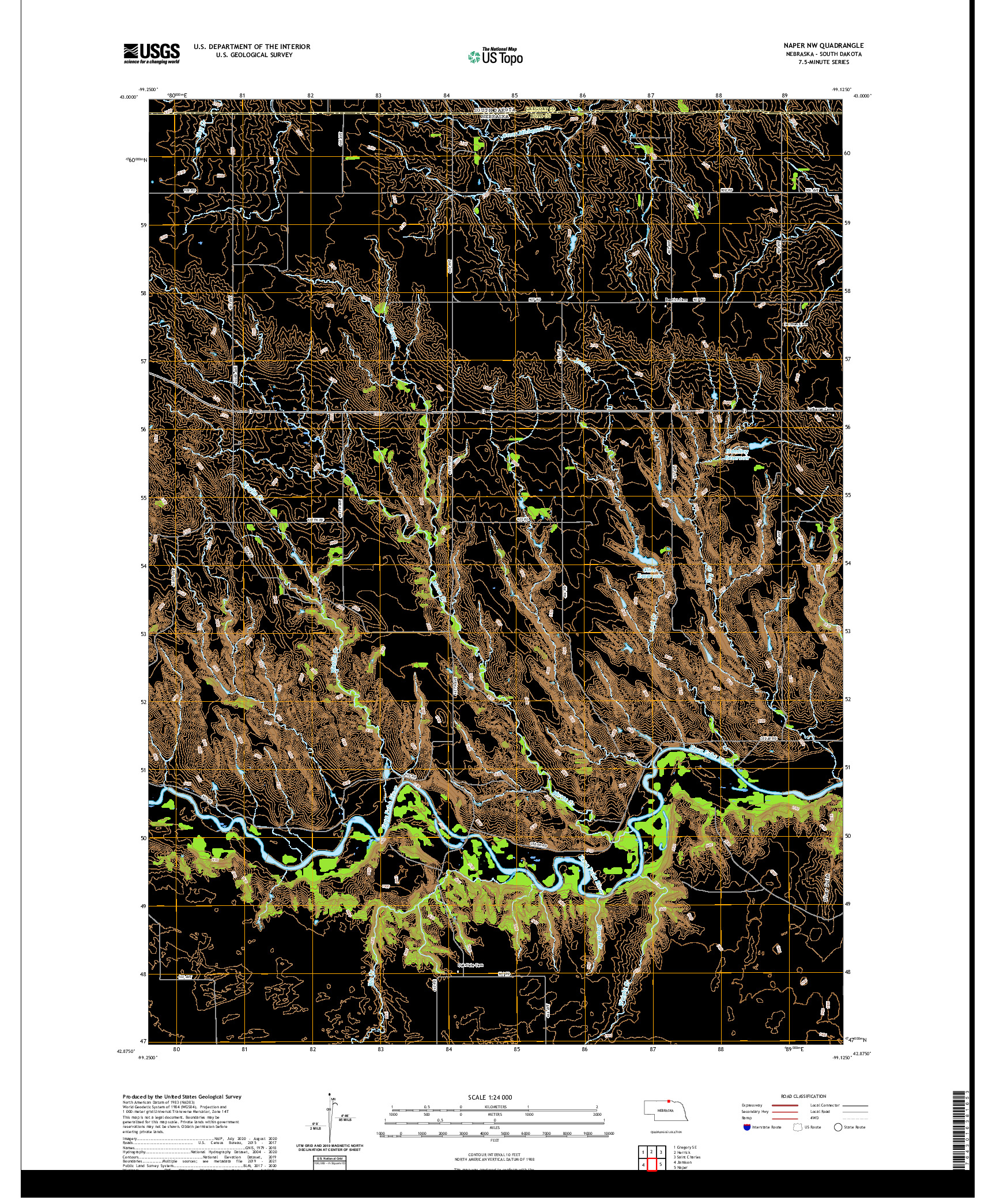 USGS US TOPO 7.5-MINUTE MAP FOR NAPER NW, NE,SD 2021
