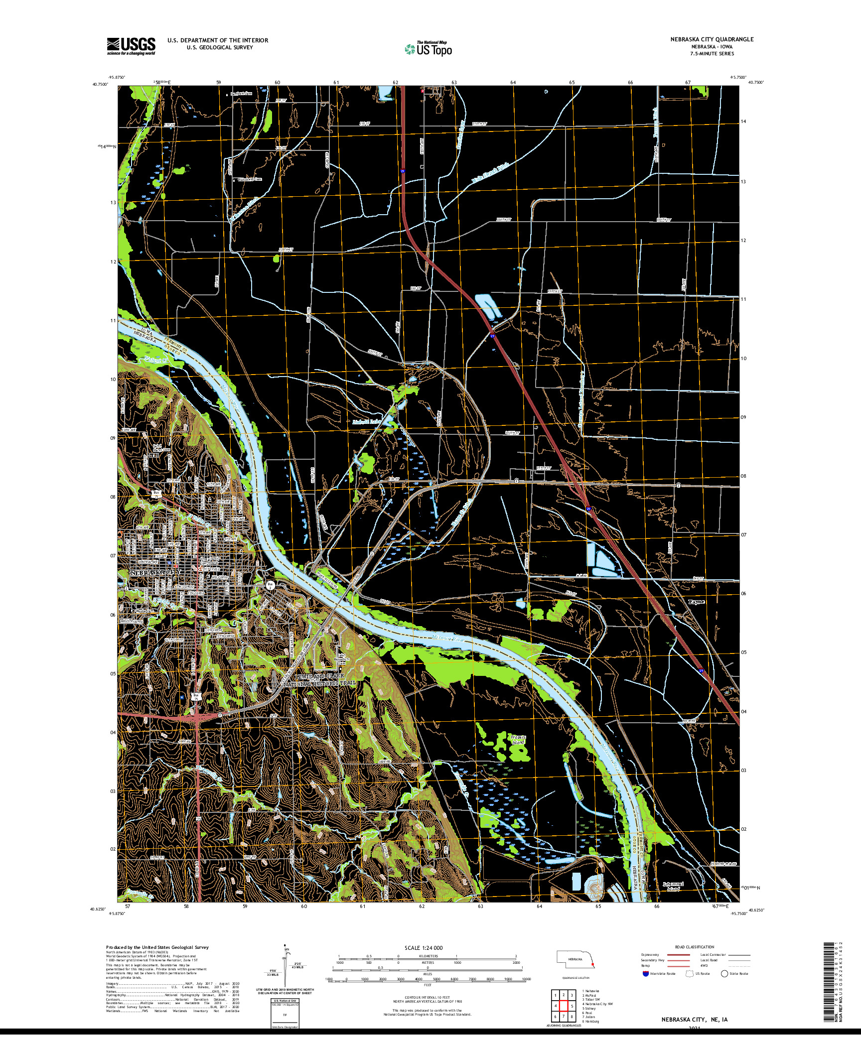 USGS US TOPO 7.5-MINUTE MAP FOR NEBRASKA CITY, NE,IA 2021