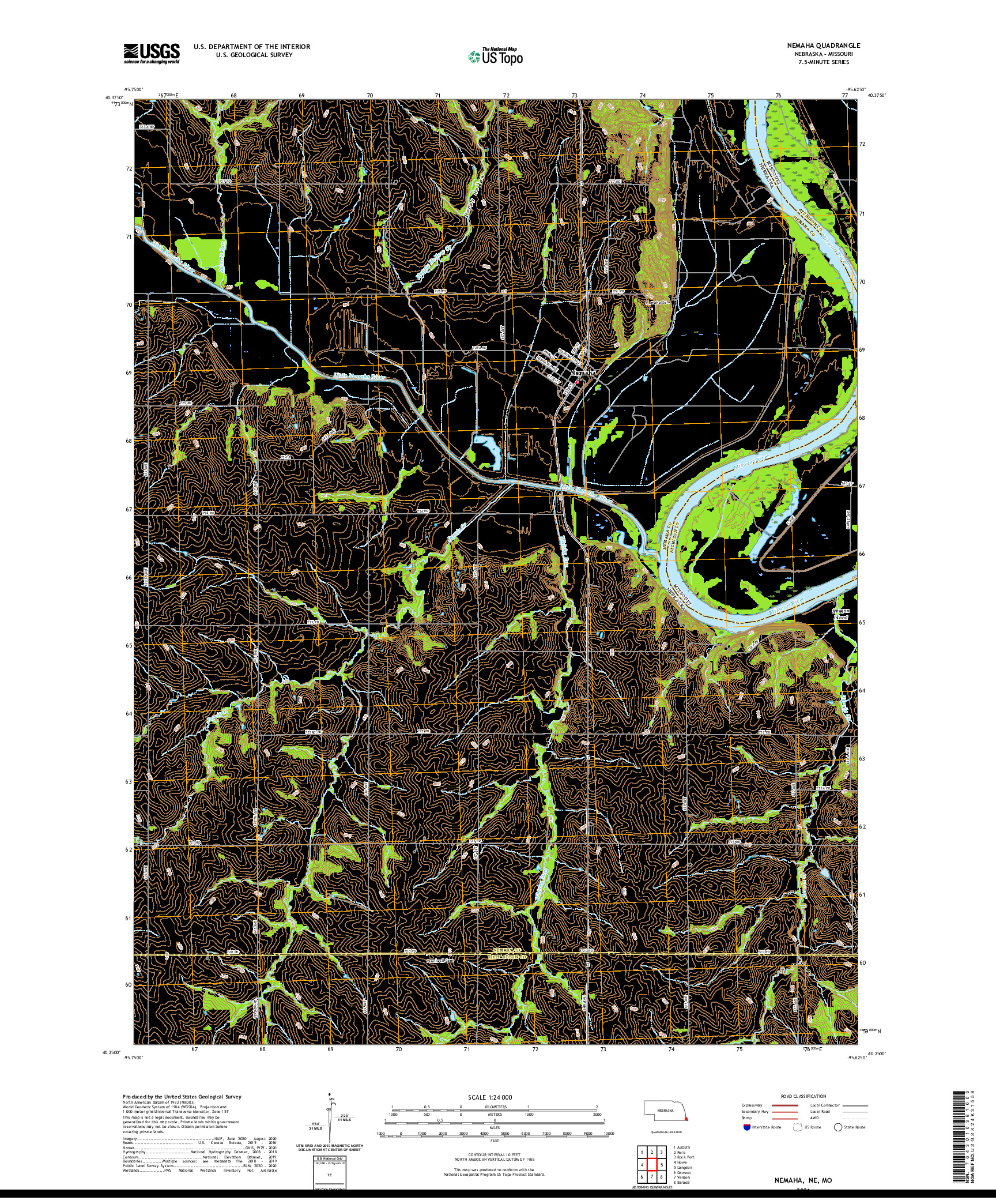 USGS US TOPO 7.5-MINUTE MAP FOR NEMAHA, NE,MO 2021