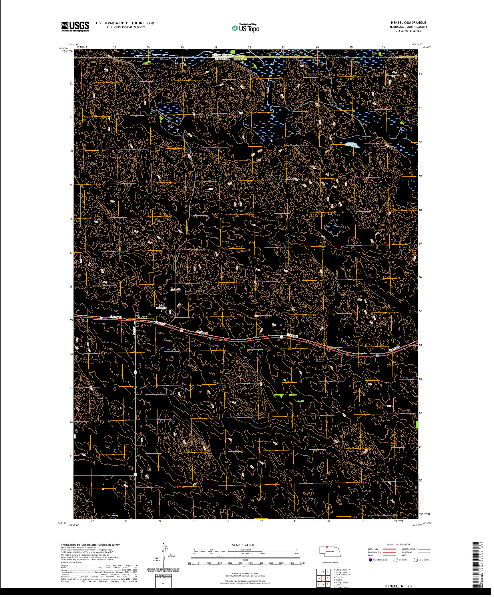 USGS US TOPO 7.5-MINUTE MAP FOR NENZEL, NE,SD 2021