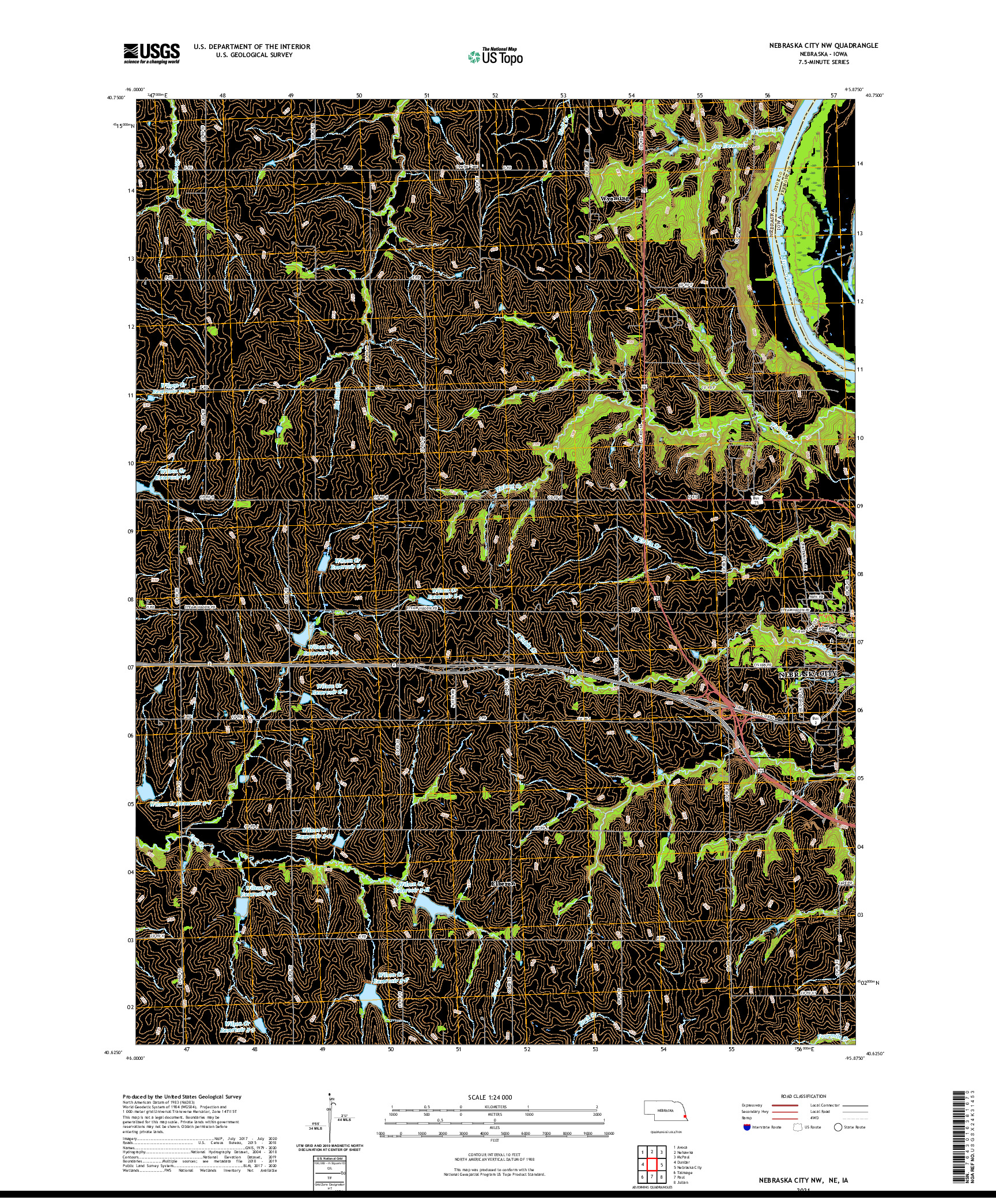 USGS US TOPO 7.5-MINUTE MAP FOR NEBRASKA CITY NW, NE,IA 2021