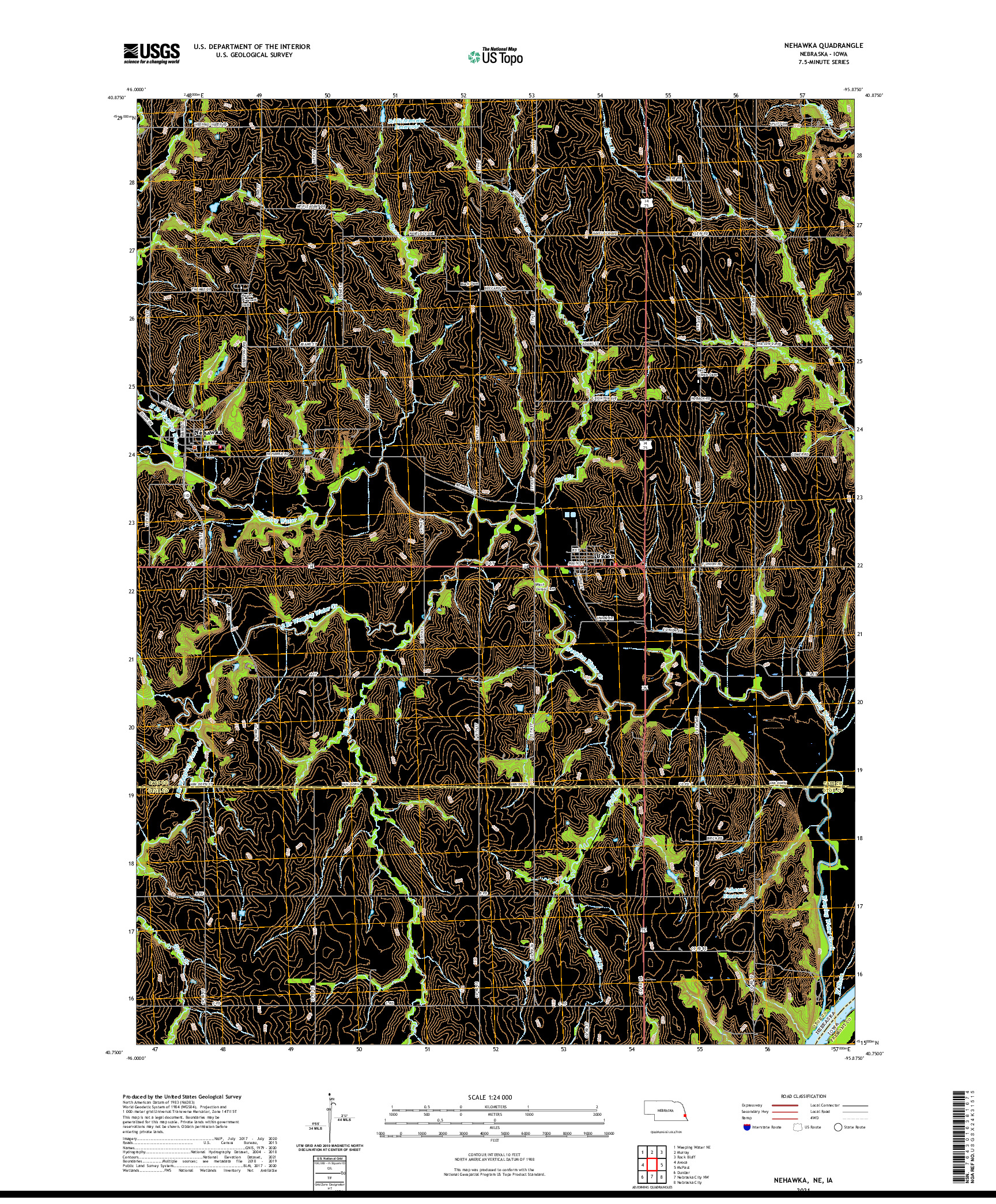 USGS US TOPO 7.5-MINUTE MAP FOR NEHAWKA, NE,IA 2021