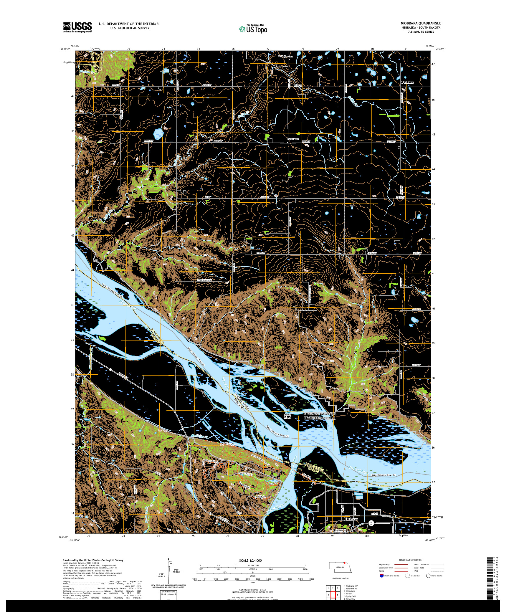 USGS US TOPO 7.5-MINUTE MAP FOR NIOBRARA, NE,SD 2021