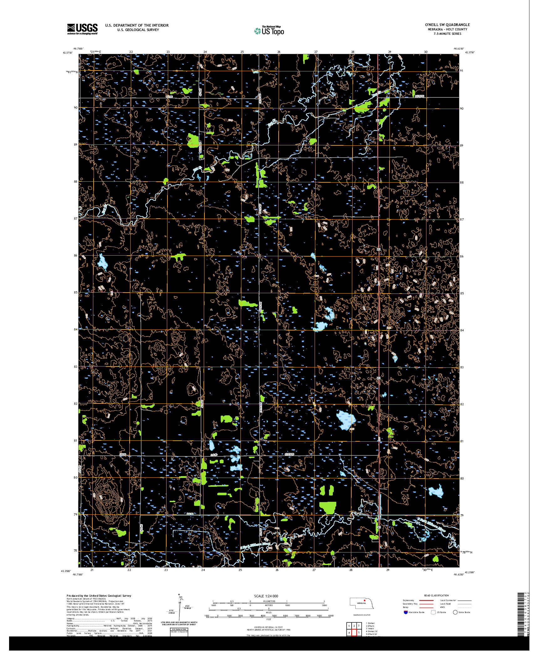 USGS US TOPO 7.5-MINUTE MAP FOR O'NEILL SW, NE 2021