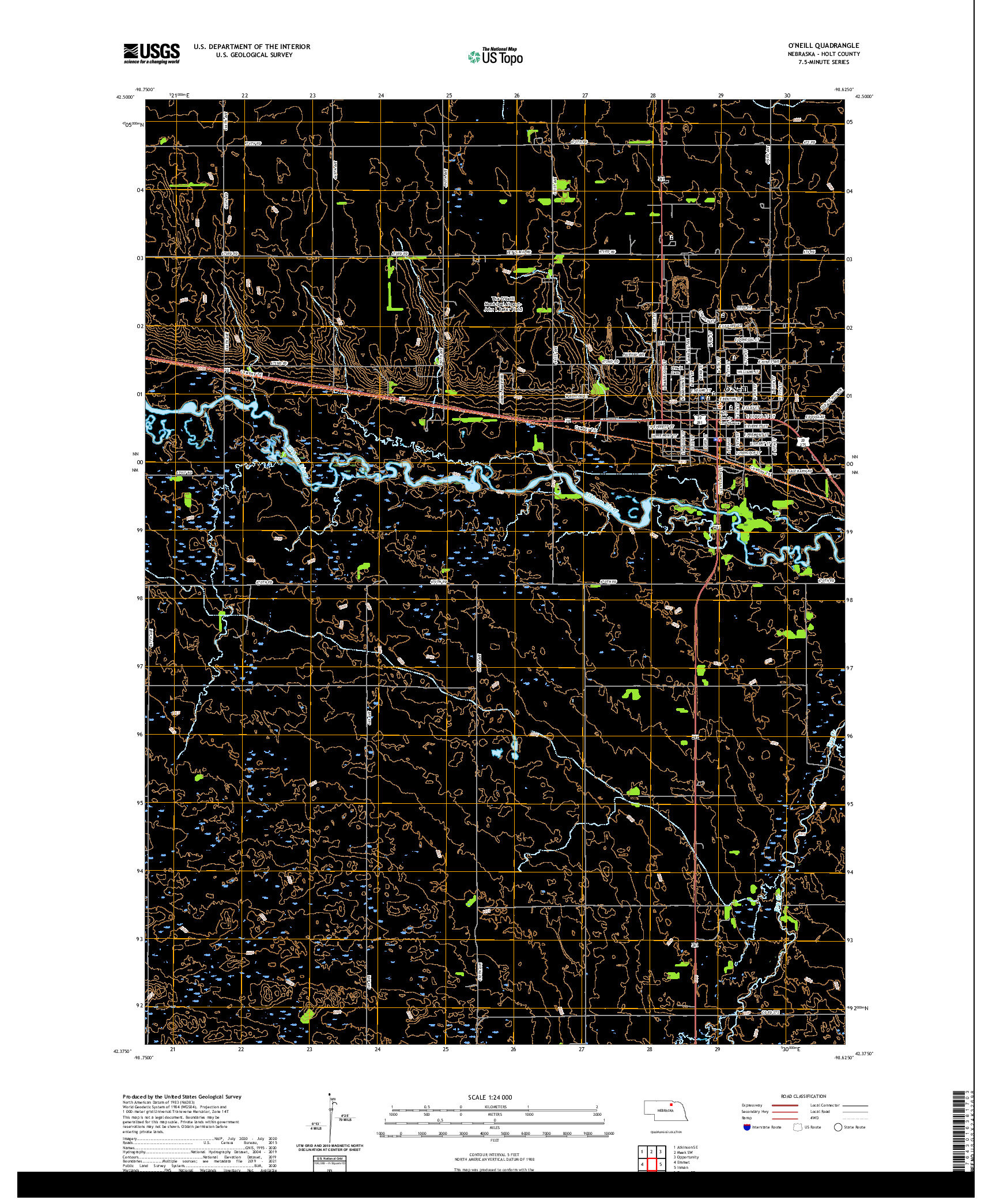 USGS US TOPO 7.5-MINUTE MAP FOR O'NEILL, NE 2021