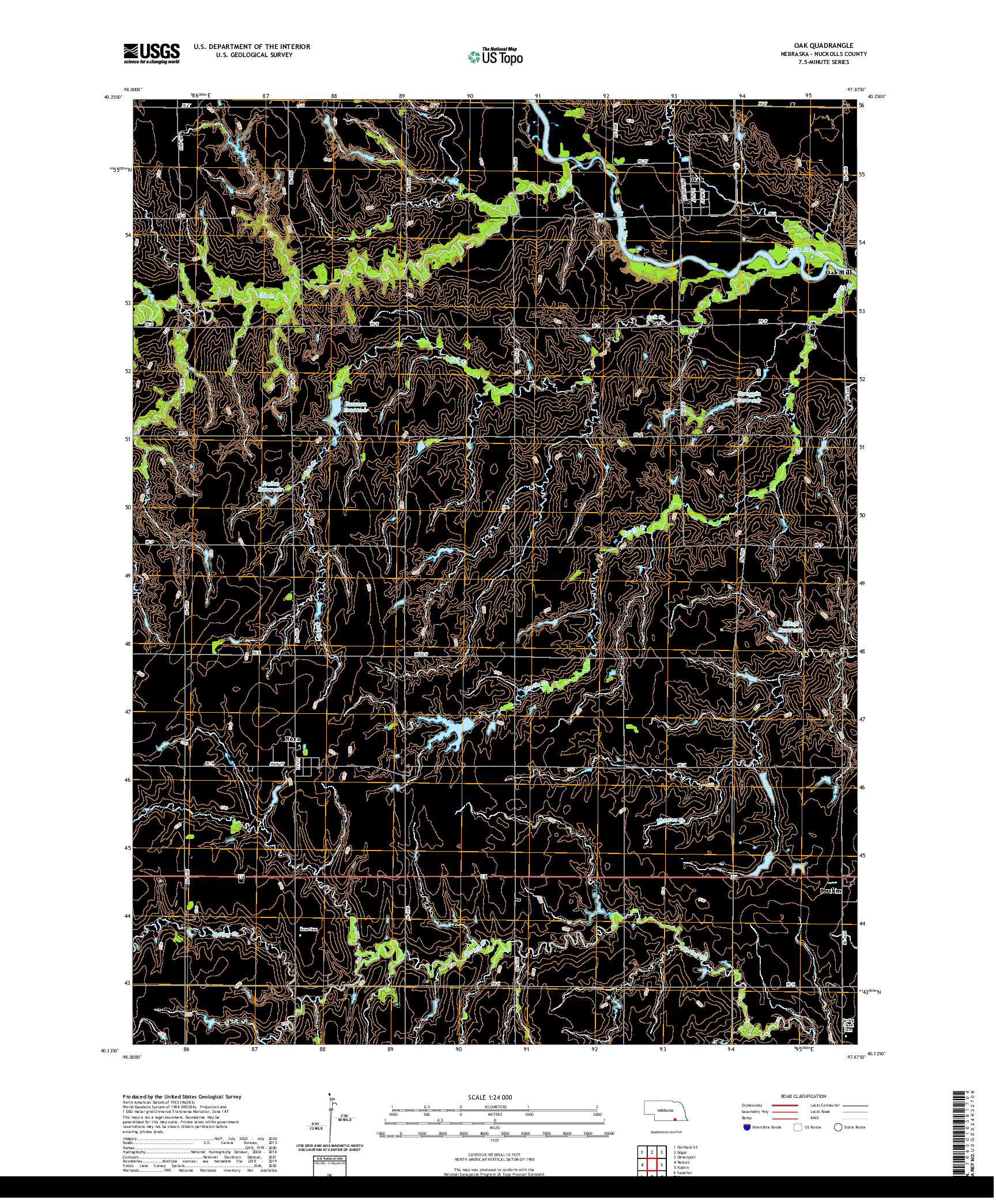 USGS US TOPO 7.5-MINUTE MAP FOR OAK, NE 2021
