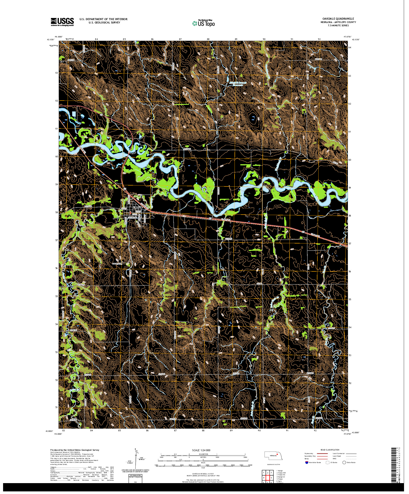 USGS US TOPO 7.5-MINUTE MAP FOR OAKDALE, NE 2021
