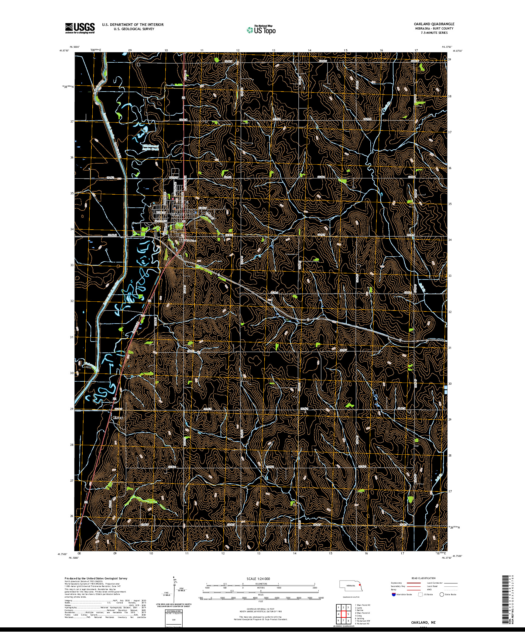 USGS US TOPO 7.5-MINUTE MAP FOR OAKLAND, NE 2021