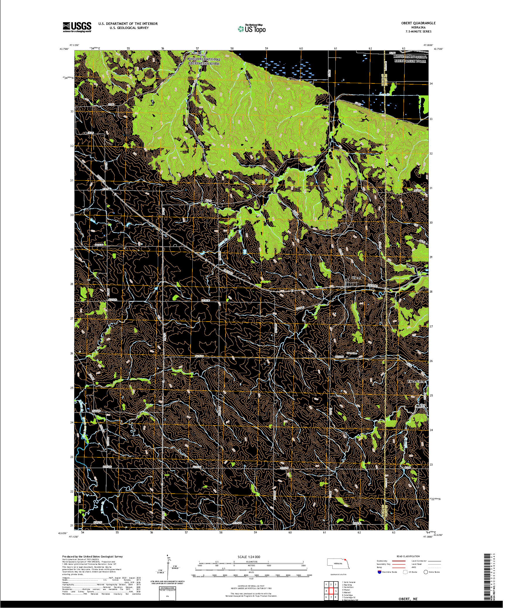 USGS US TOPO 7.5-MINUTE MAP FOR OBERT, NE 2021