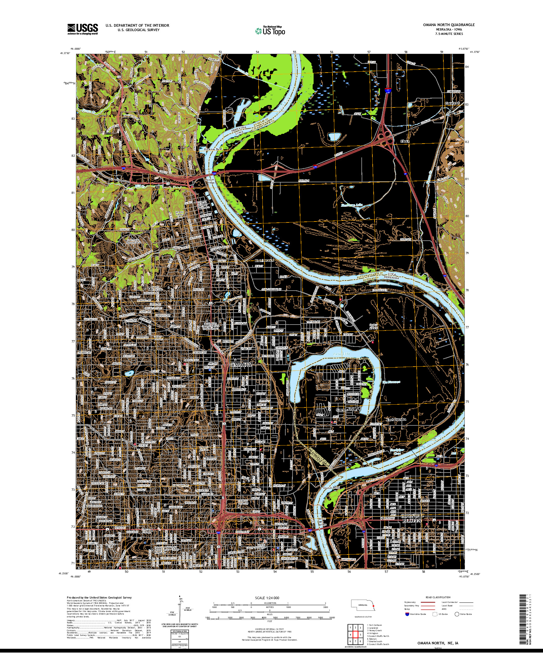 USGS US TOPO 7.5-MINUTE MAP FOR OMAHA NORTH, NE,IA 2021