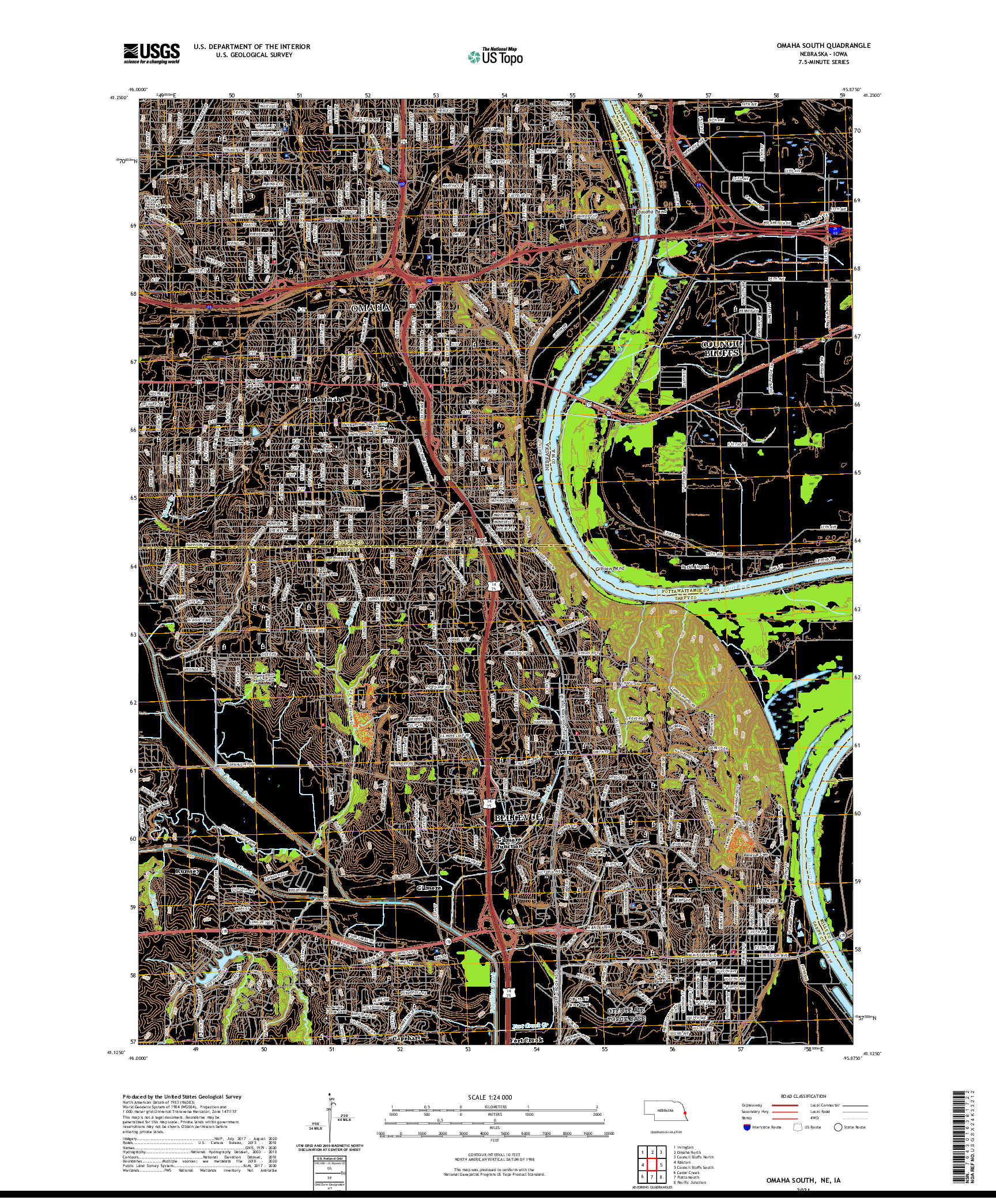 USGS US TOPO 7.5-MINUTE MAP FOR OMAHA SOUTH, NE,IA 2021