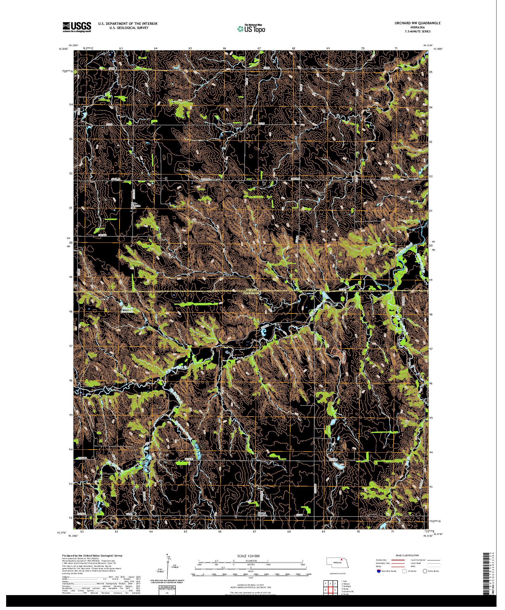 USGS US TOPO 7.5-MINUTE MAP FOR ORCHARD NW, NE 2021