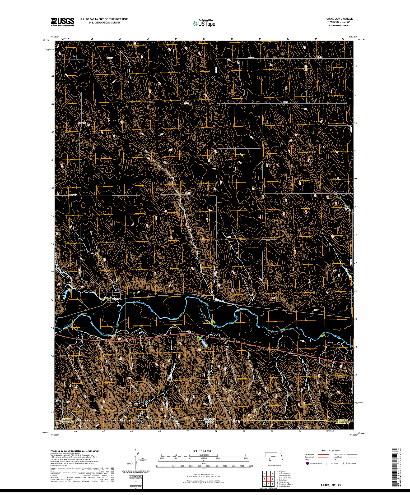 USGS US TOPO 7.5-MINUTE MAP FOR PARKS, NE,KS 2021