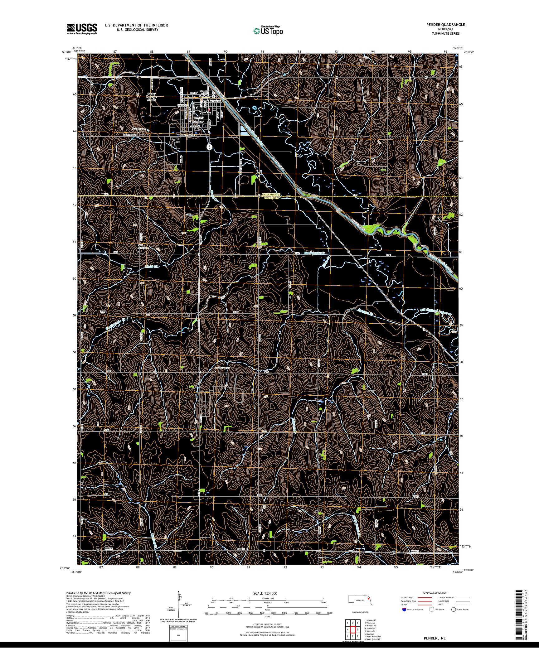 USGS US TOPO 7.5-MINUTE MAP FOR PENDER, NE 2021