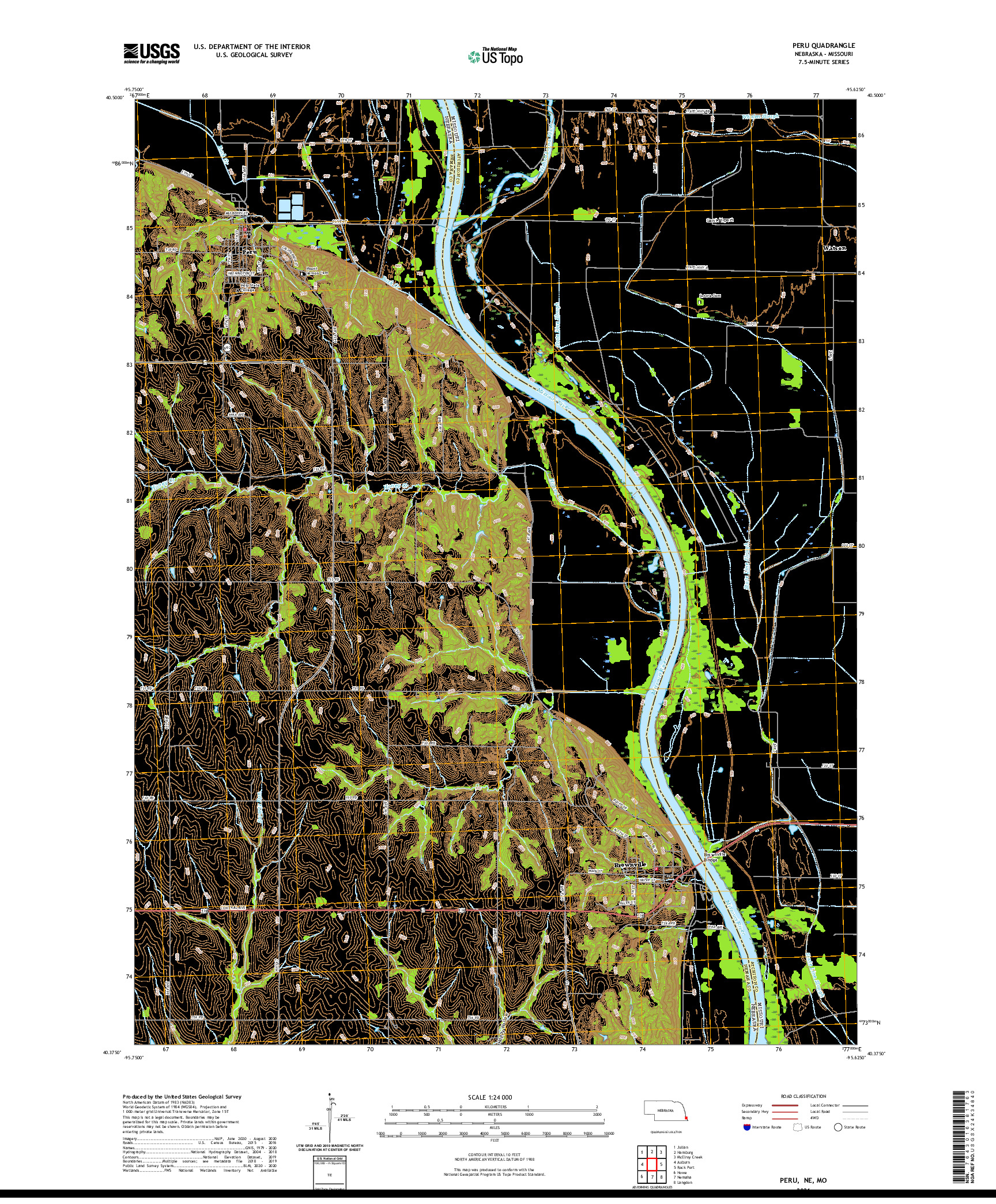 USGS US TOPO 7.5-MINUTE MAP FOR PERU, NE,MO 2021
