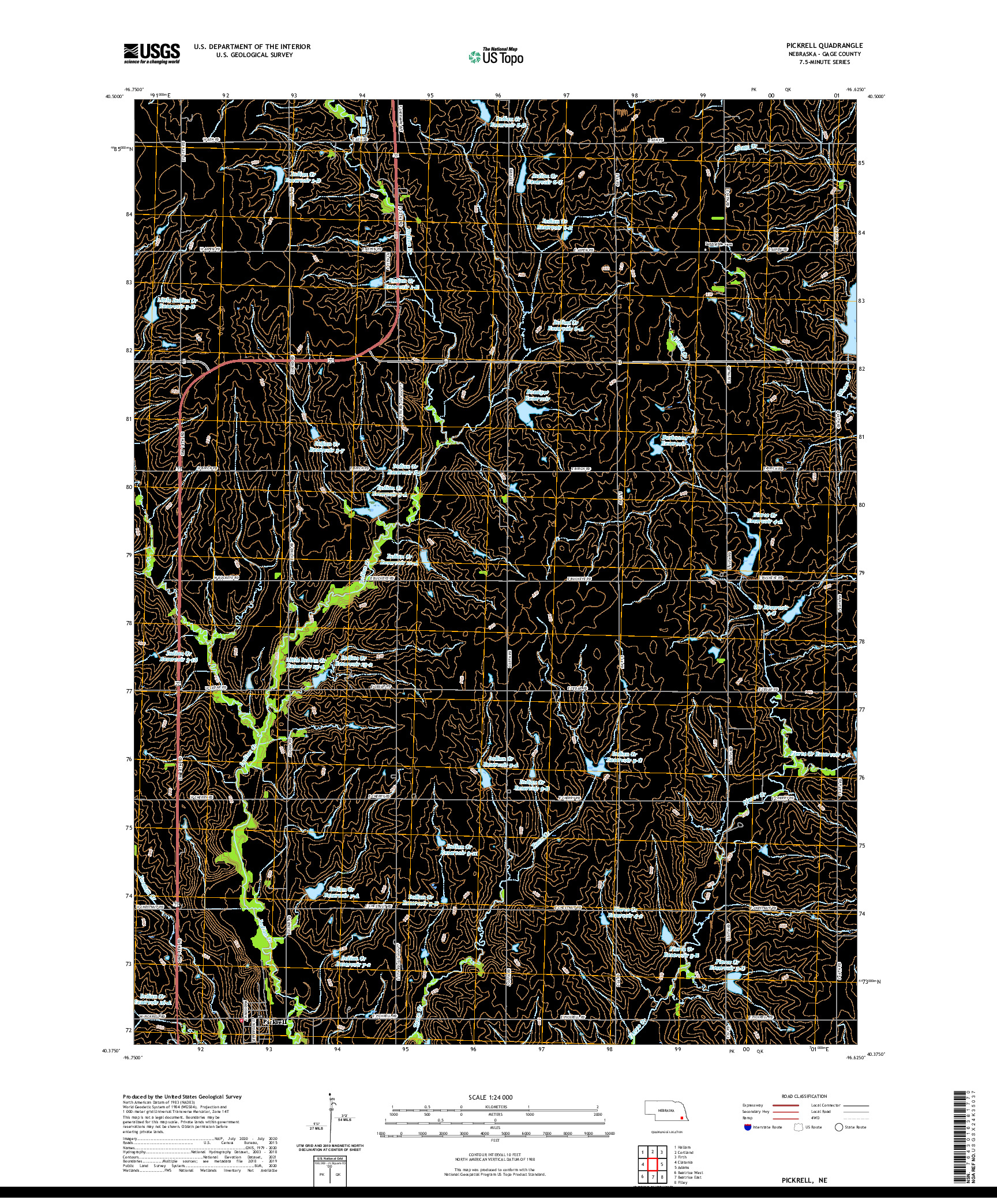 USGS US TOPO 7.5-MINUTE MAP FOR PICKRELL, NE 2021