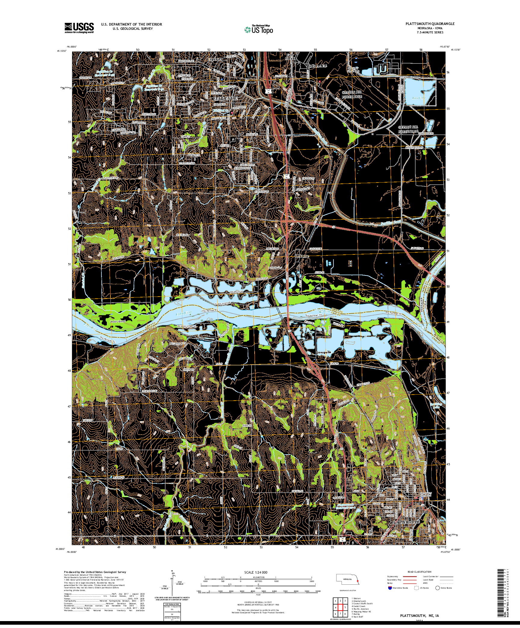 USGS US TOPO 7.5-MINUTE MAP FOR PLATTSMOUTH, NE,IA 2021