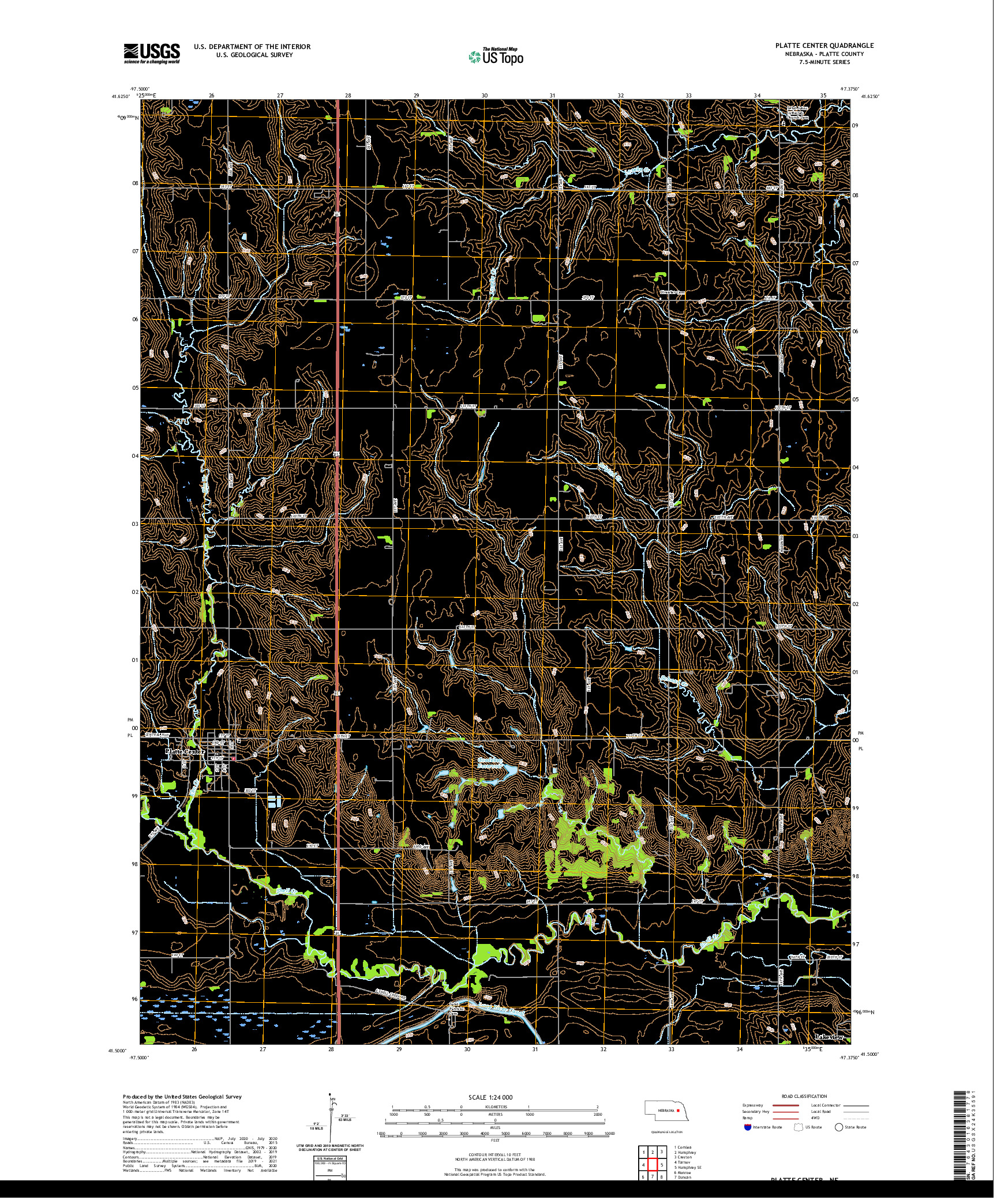USGS US TOPO 7.5-MINUTE MAP FOR PLATTE CENTER, NE 2021