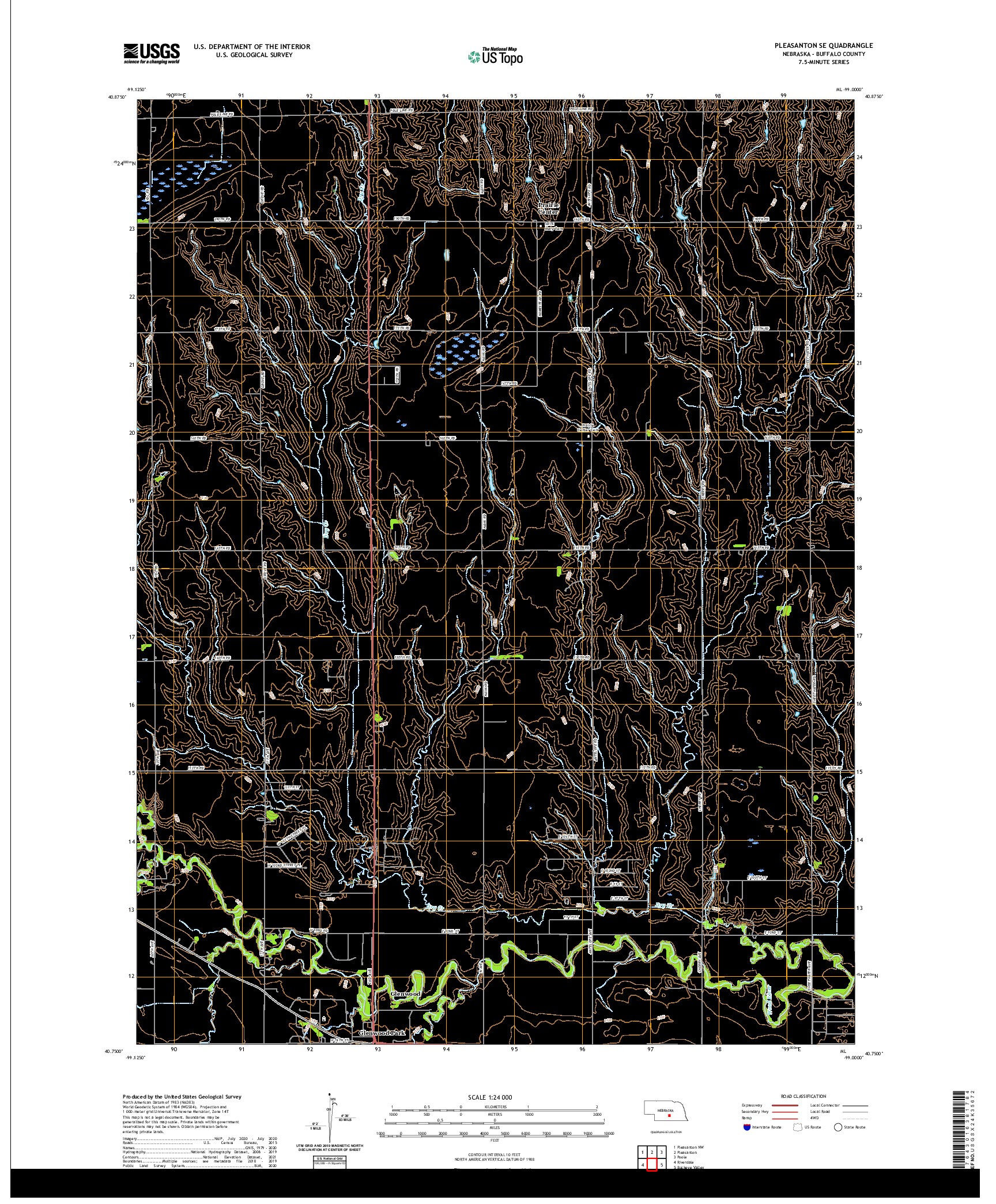 USGS US TOPO 7.5-MINUTE MAP FOR PLEASANTON SE, NE 2021