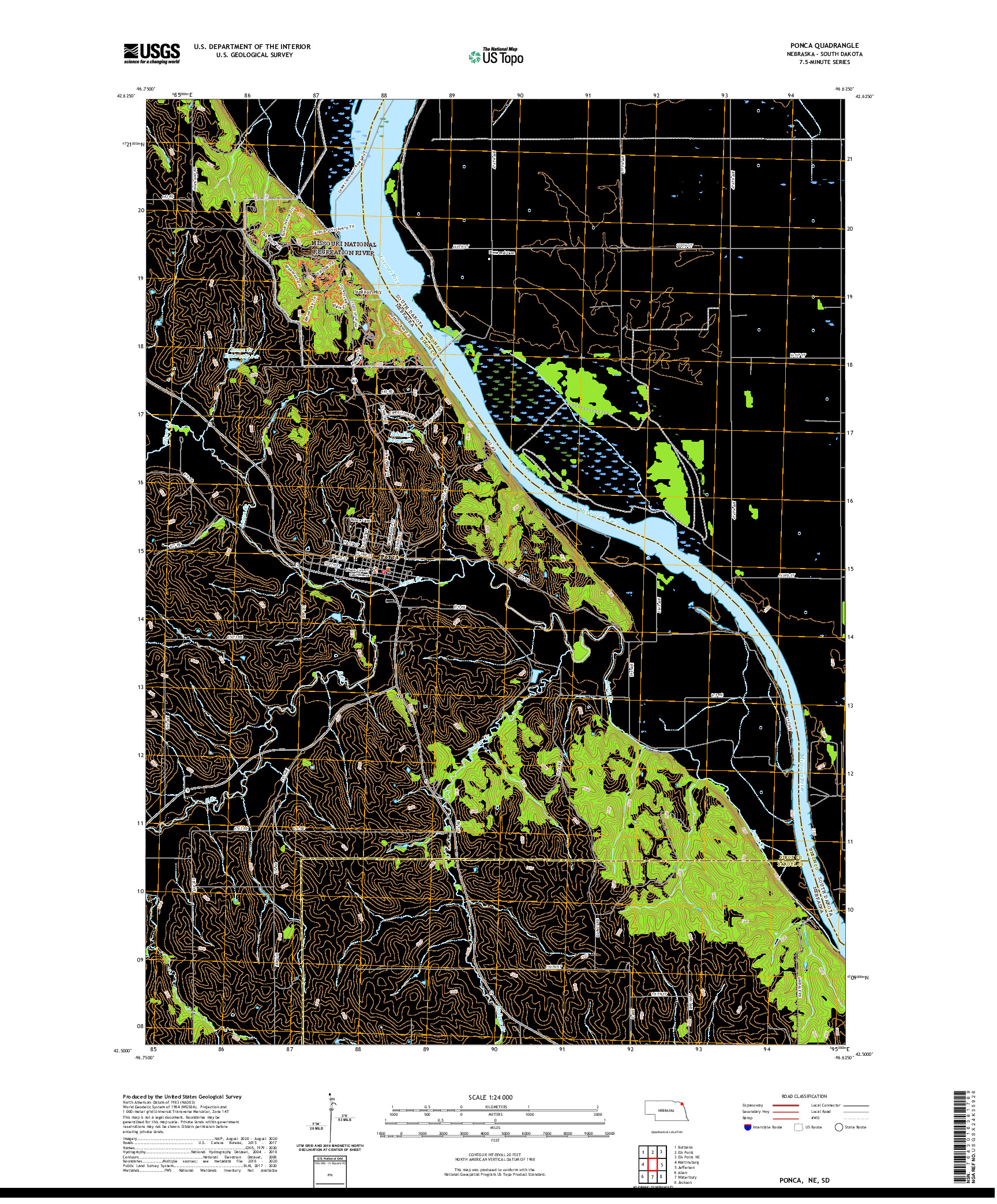 USGS US TOPO 7.5-MINUTE MAP FOR PONCA, NE,SD 2021