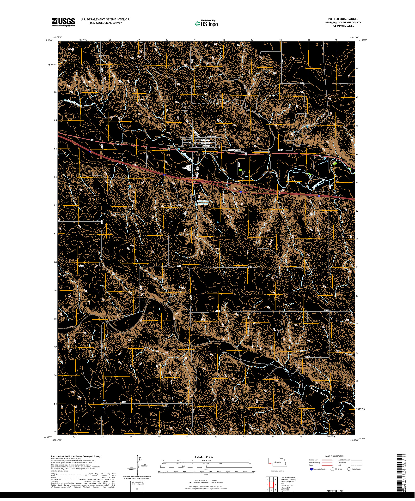 USGS US TOPO 7.5-MINUTE MAP FOR POTTER, NE 2021