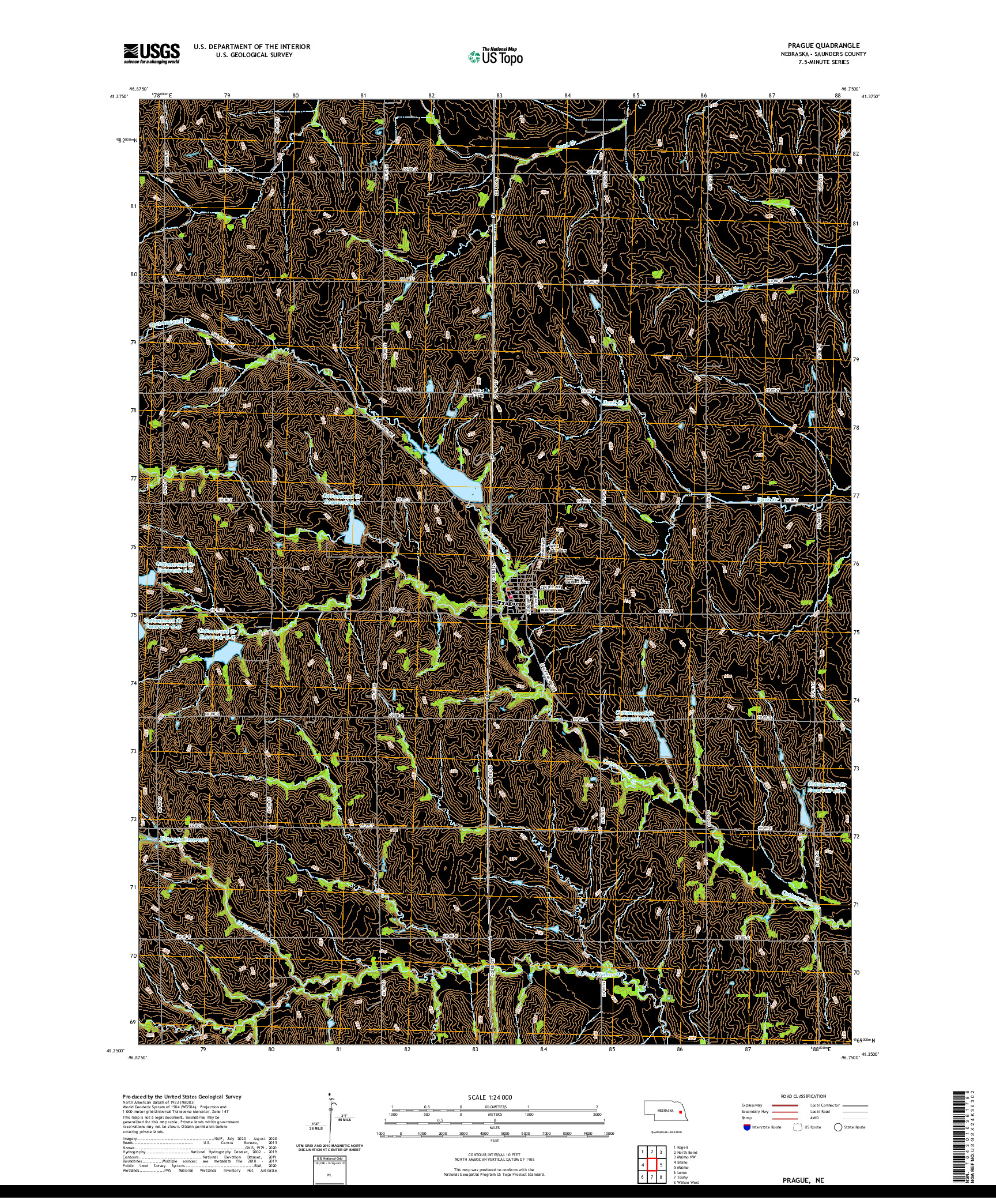 USGS US TOPO 7.5-MINUTE MAP FOR PRAGUE, NE 2021