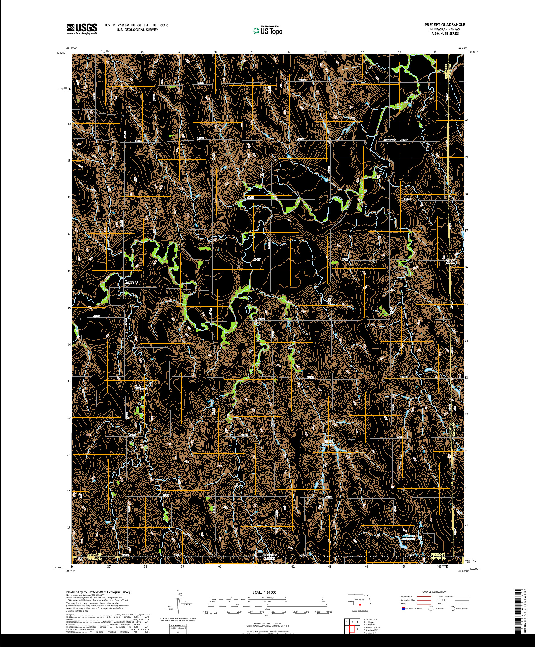 USGS US TOPO 7.5-MINUTE MAP FOR PRECEPT, NE,KS 2021