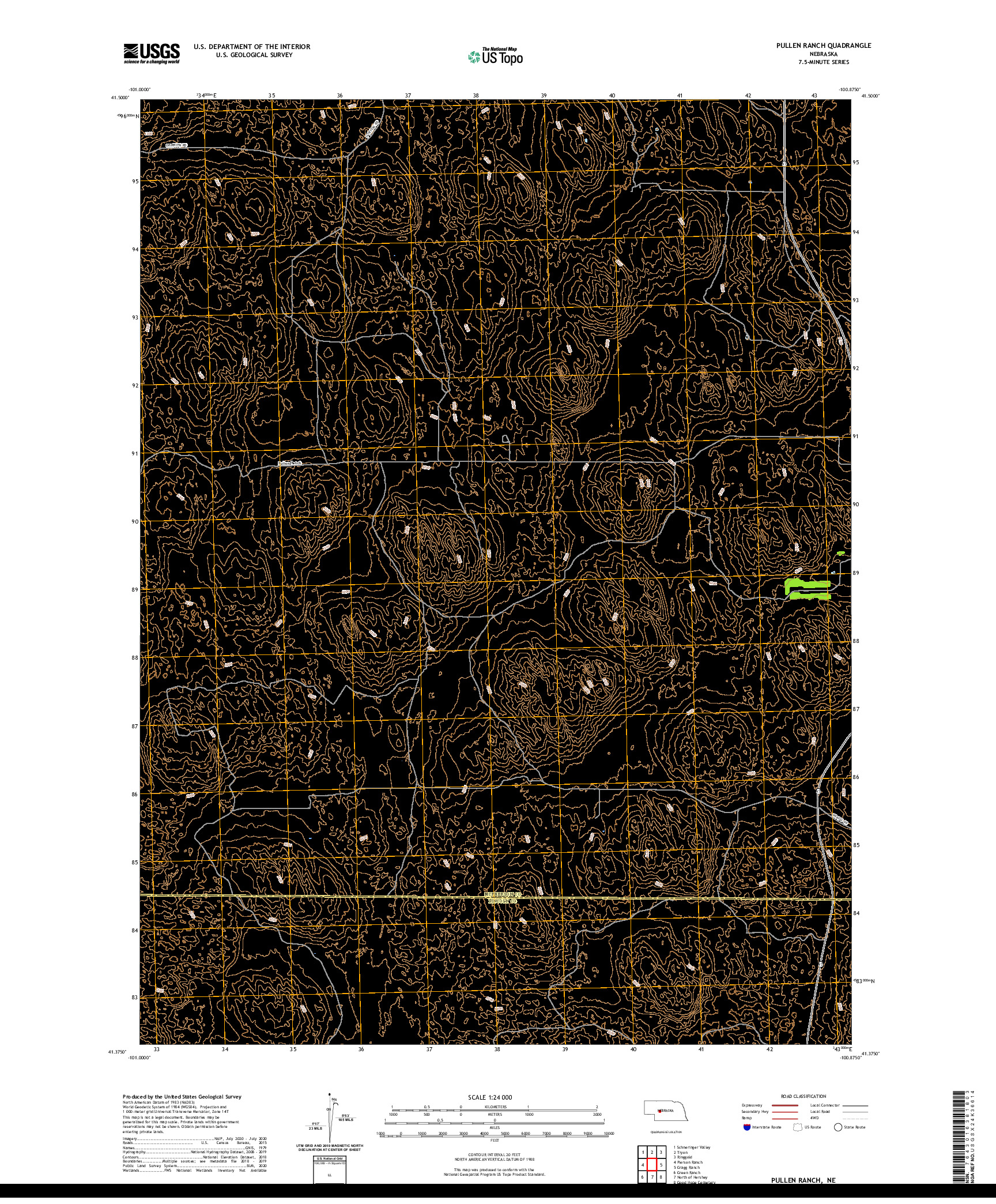 USGS US TOPO 7.5-MINUTE MAP FOR PULLEN RANCH, NE 2021