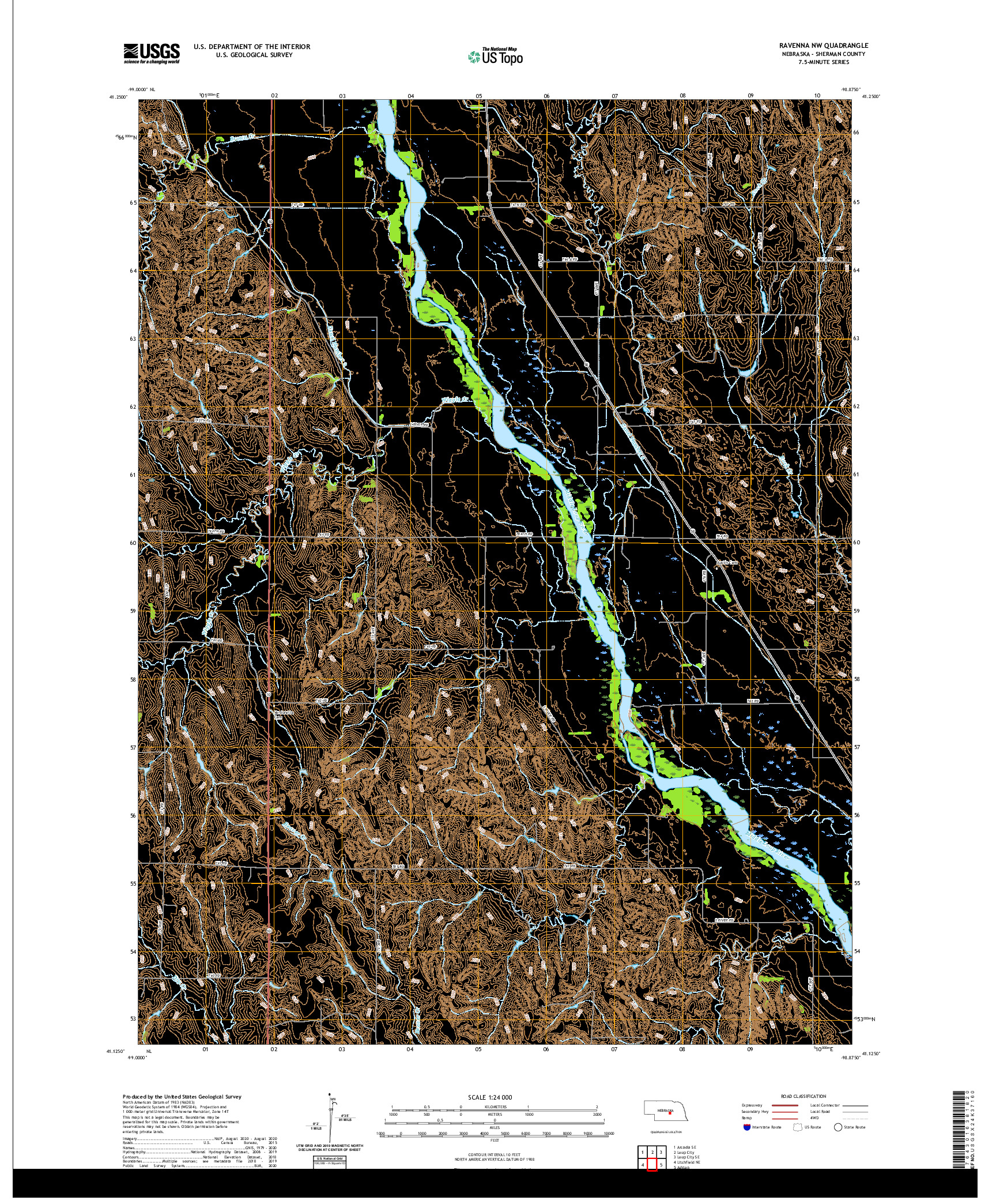 USGS US TOPO 7.5-MINUTE MAP FOR RAVENNA NW, NE 2021