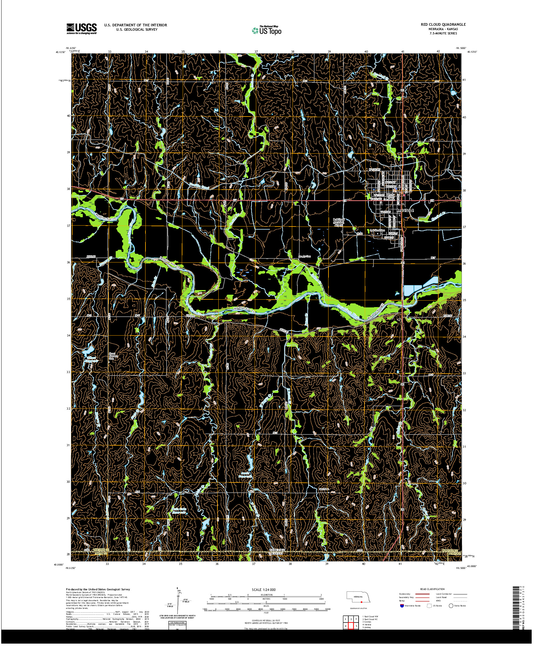 USGS US TOPO 7.5-MINUTE MAP FOR RED CLOUD, NE,KS 2021