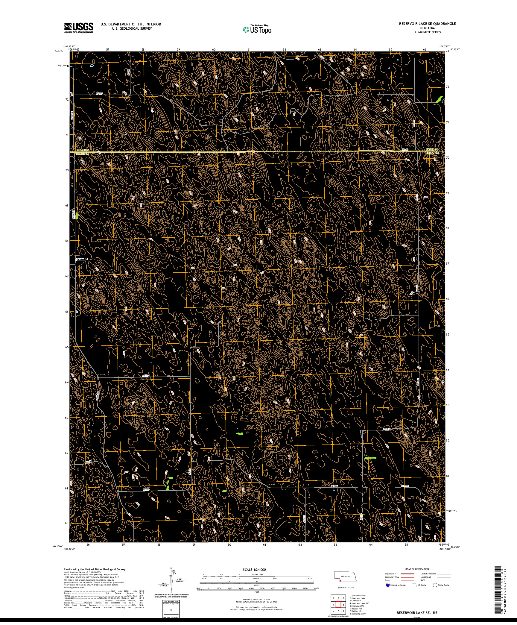 USGS US TOPO 7.5-MINUTE MAP FOR RESERVOIR LAKE SE, NE 2021