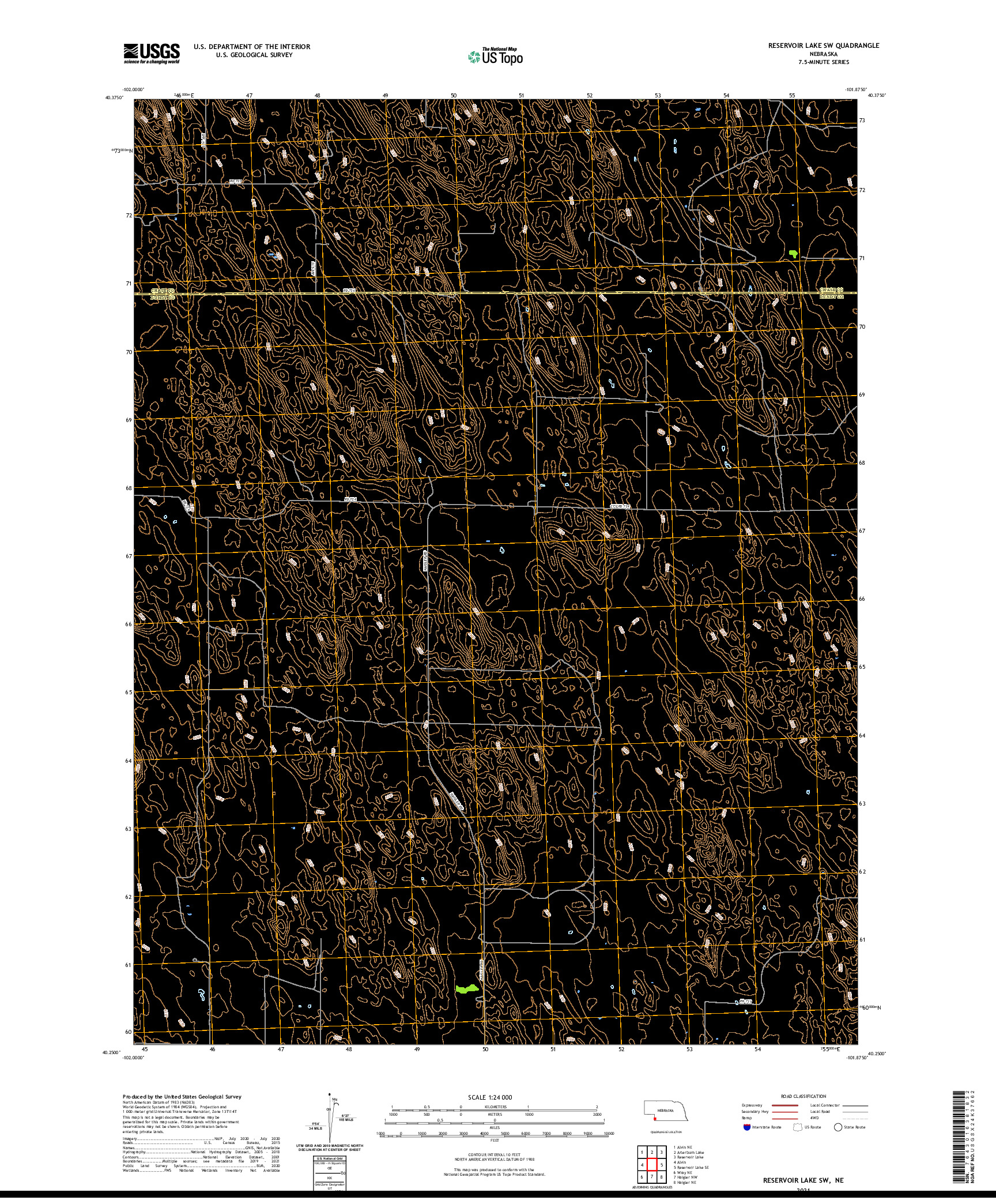 USGS US TOPO 7.5-MINUTE MAP FOR RESERVOIR LAKE SW, NE 2021