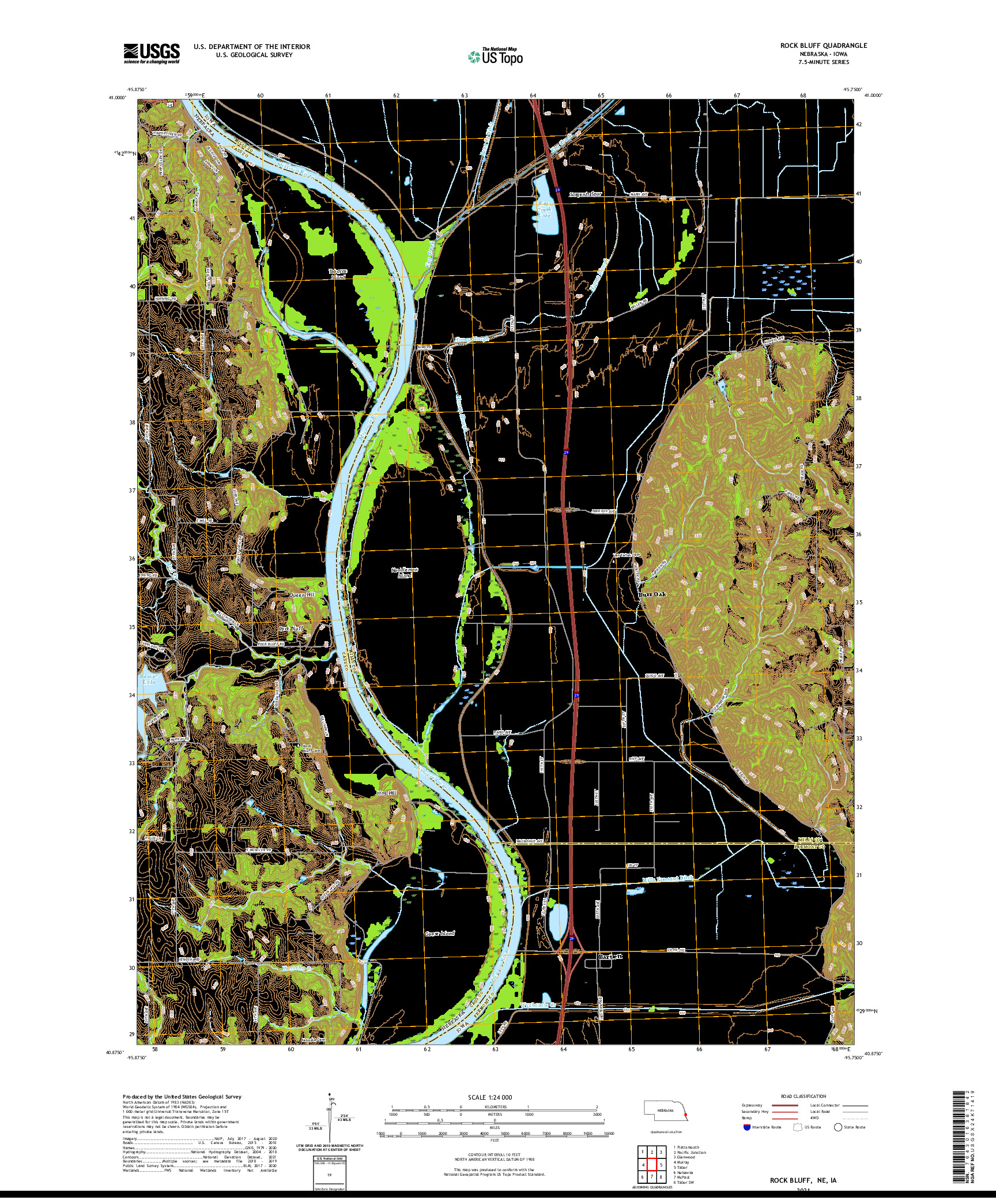 USGS US TOPO 7.5-MINUTE MAP FOR ROCK BLUFF, NE,IA 2021