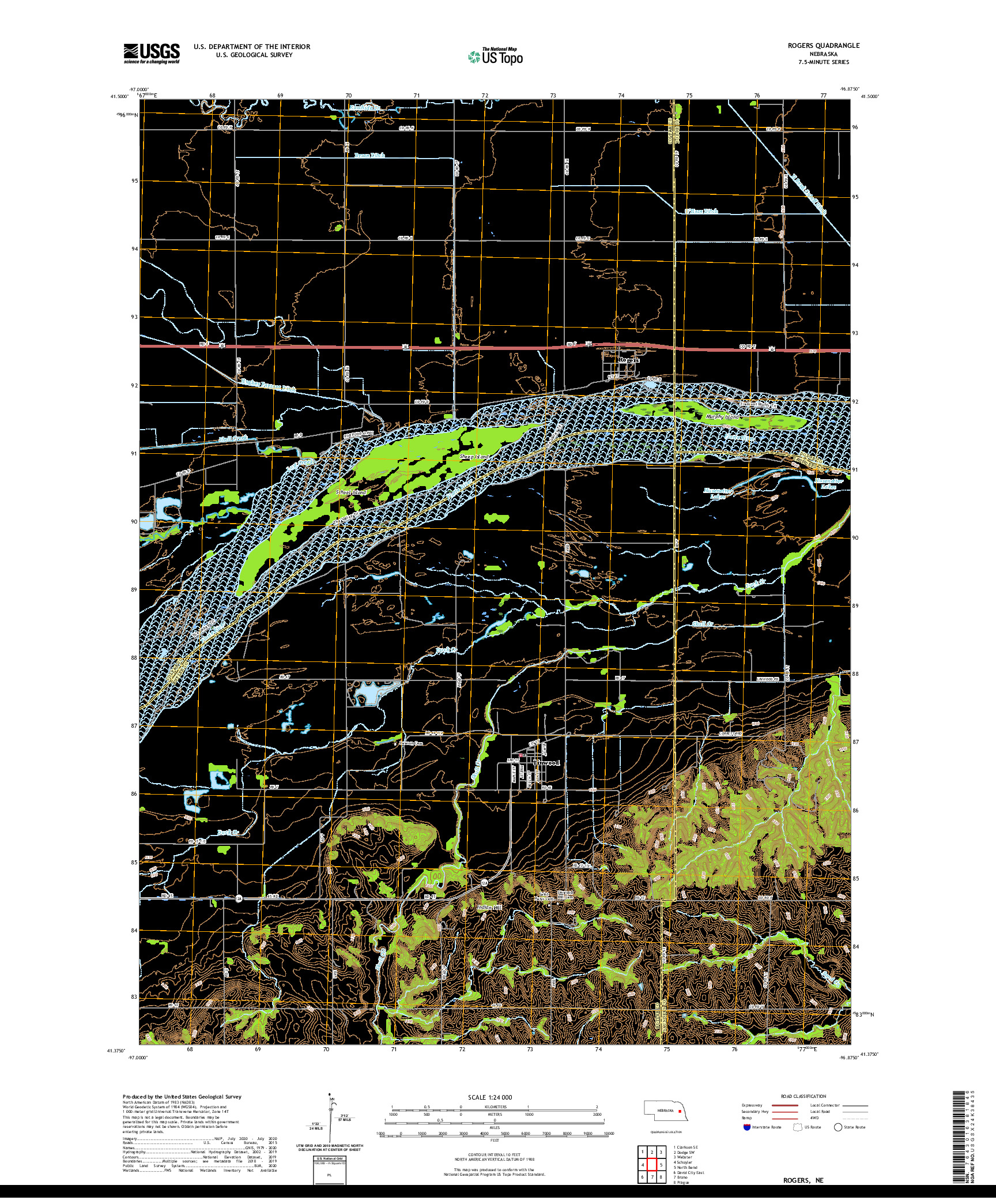 USGS US TOPO 7.5-MINUTE MAP FOR ROGERS, NE 2021