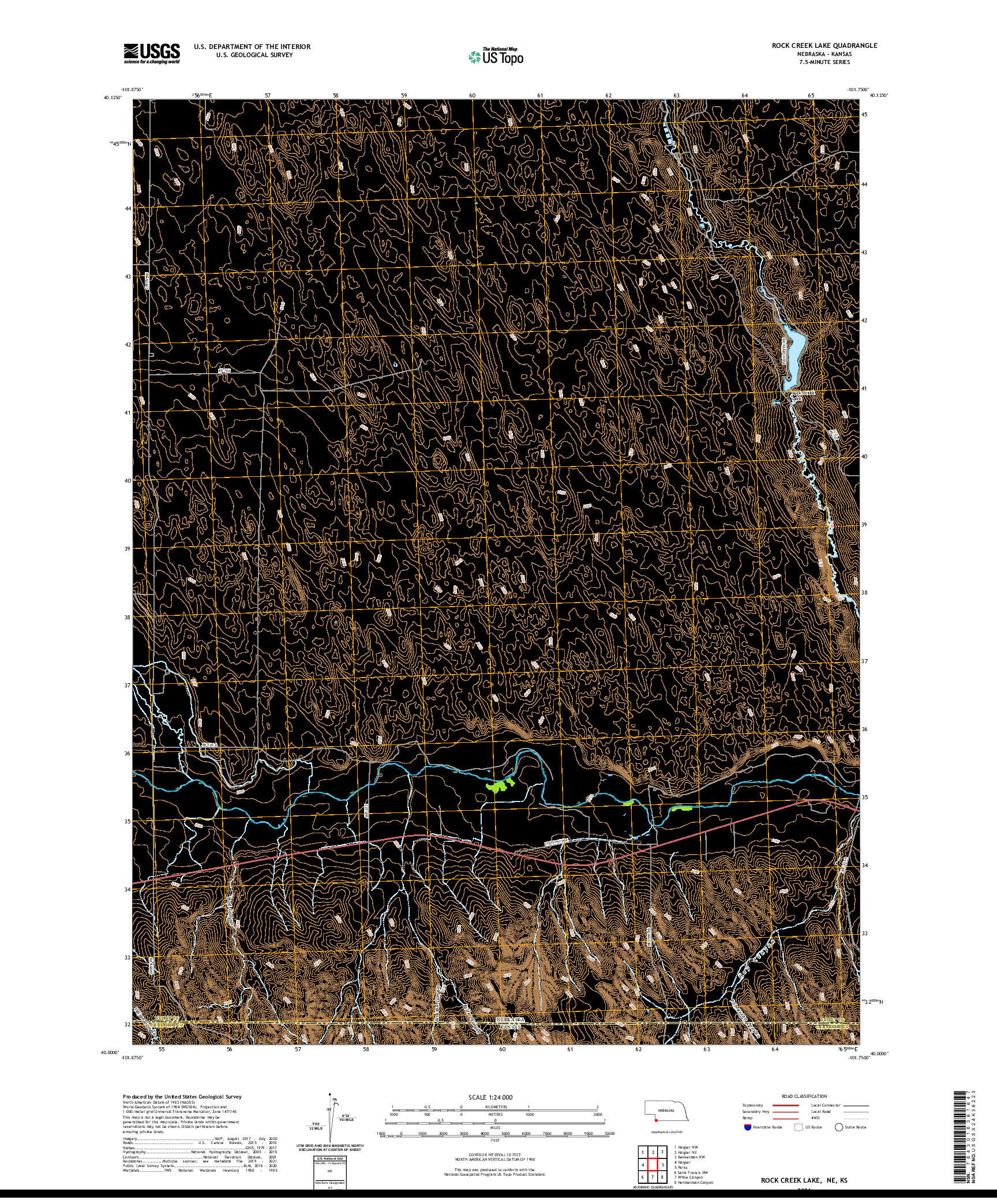USGS US TOPO 7.5-MINUTE MAP FOR ROCK CREEK LAKE, NE,KS 2021