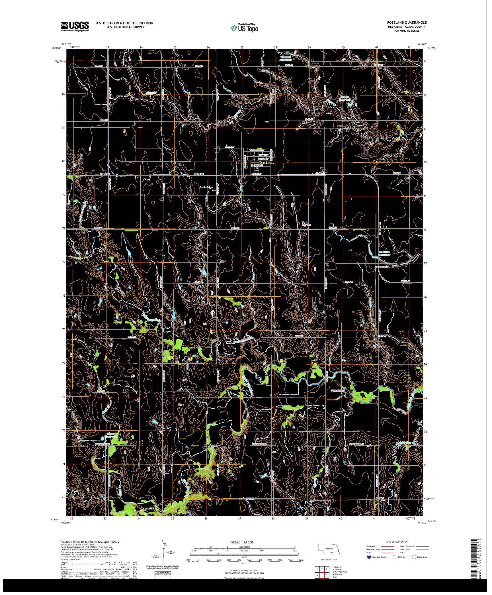 USGS US TOPO 7.5-MINUTE MAP FOR ROSELAND, NE 2021