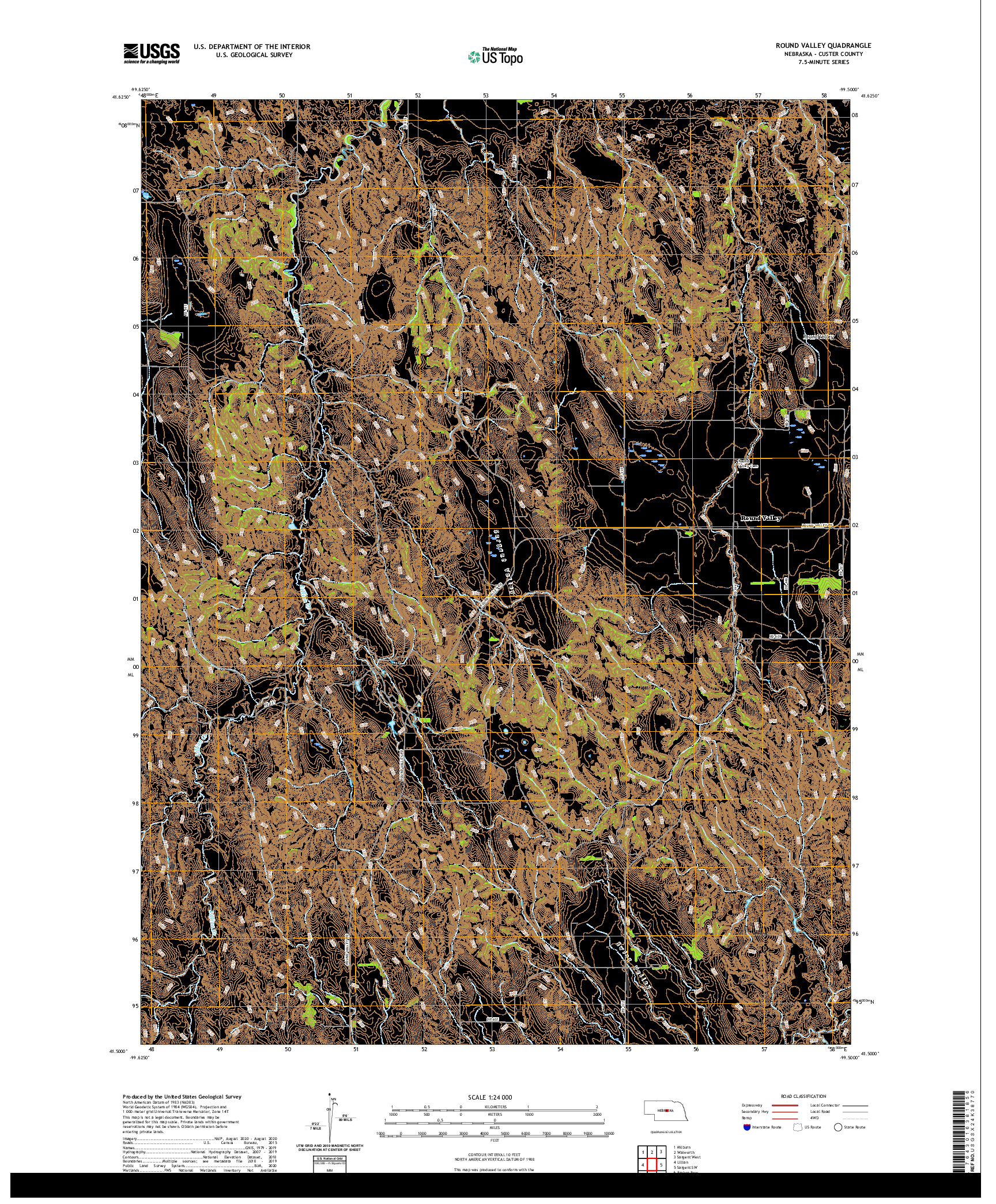 USGS US TOPO 7.5-MINUTE MAP FOR ROUND VALLEY, NE 2021
