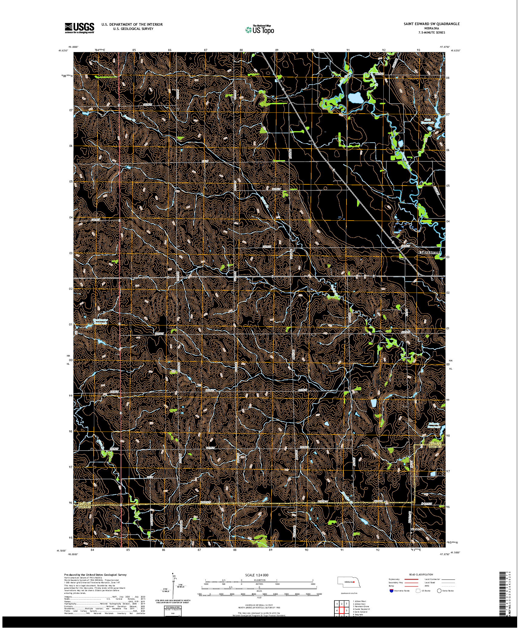USGS US TOPO 7.5-MINUTE MAP FOR SAINT EDWARD SW, NE 2021