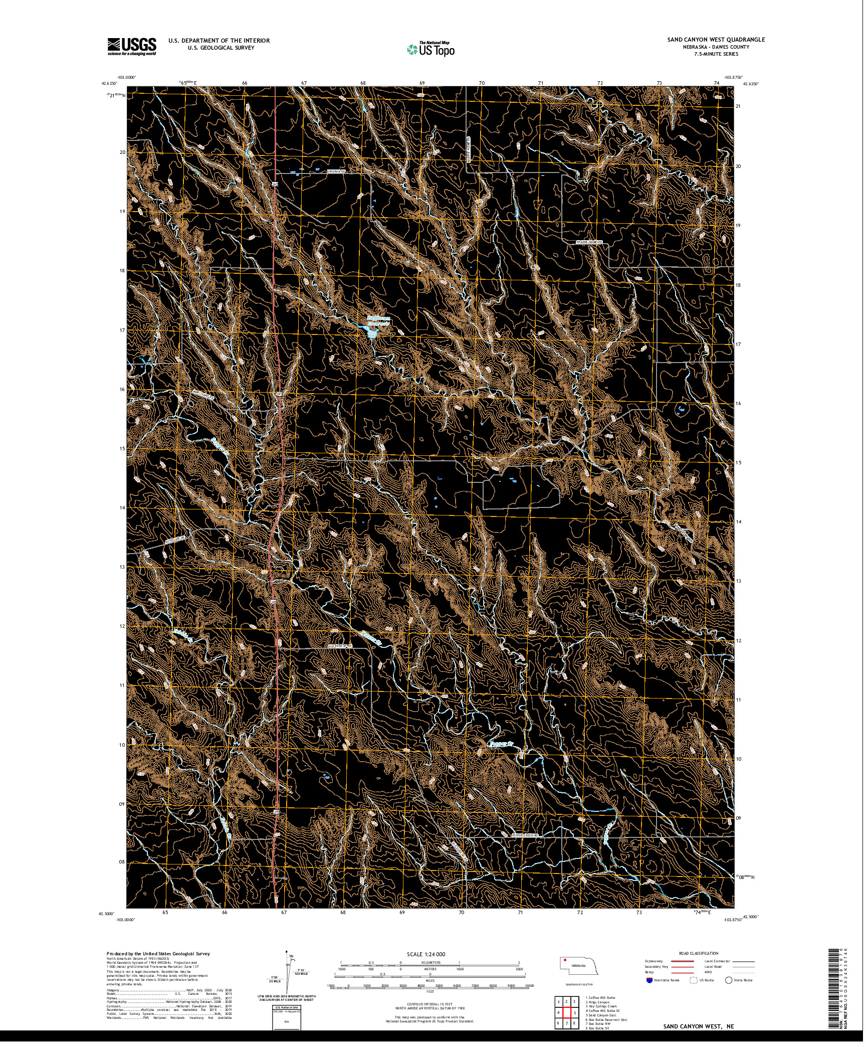 USGS US TOPO 7.5-MINUTE MAP FOR SAND CANYON WEST, NE 2021