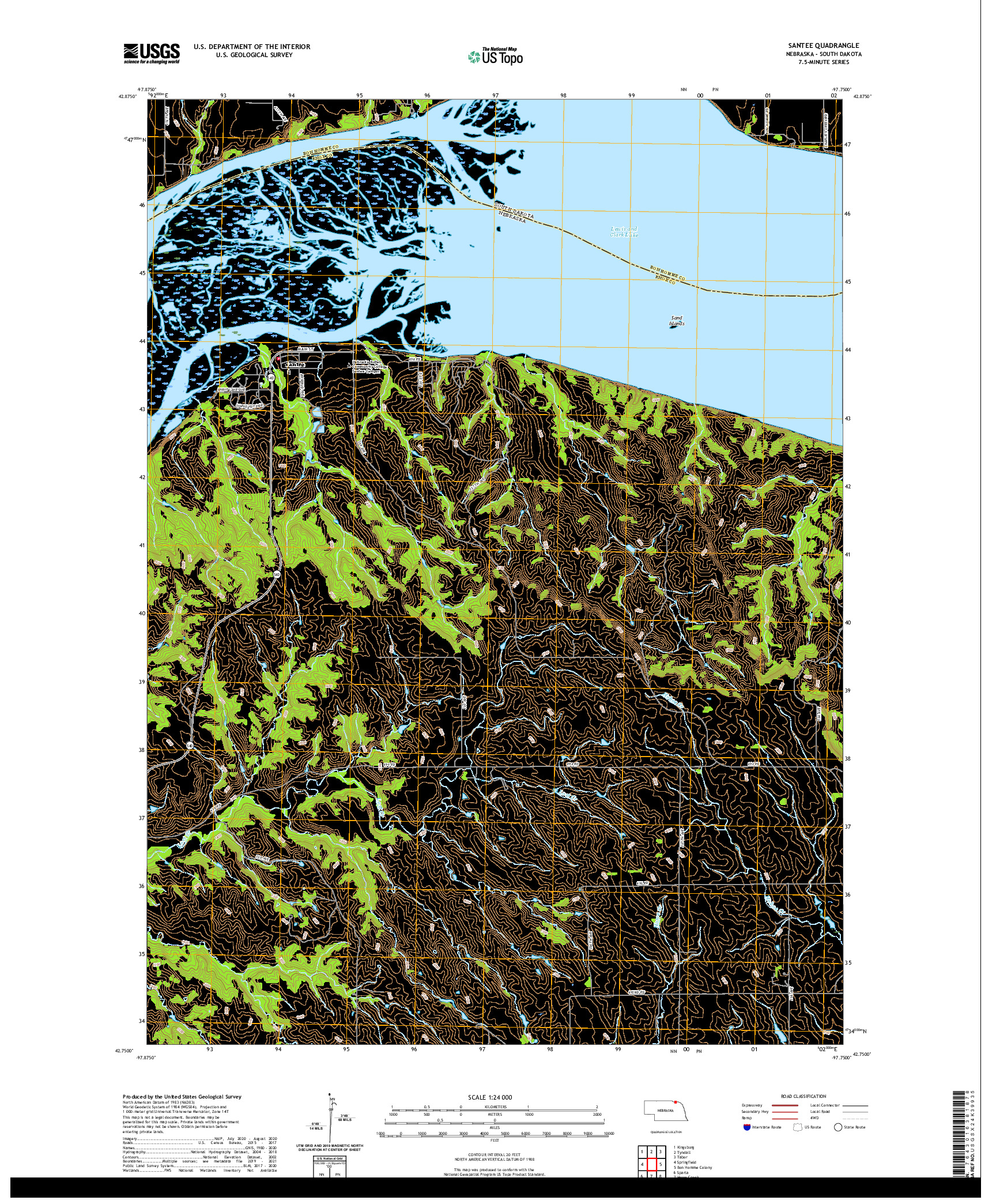 USGS US TOPO 7.5-MINUTE MAP FOR SANTEE, NE,SD 2021