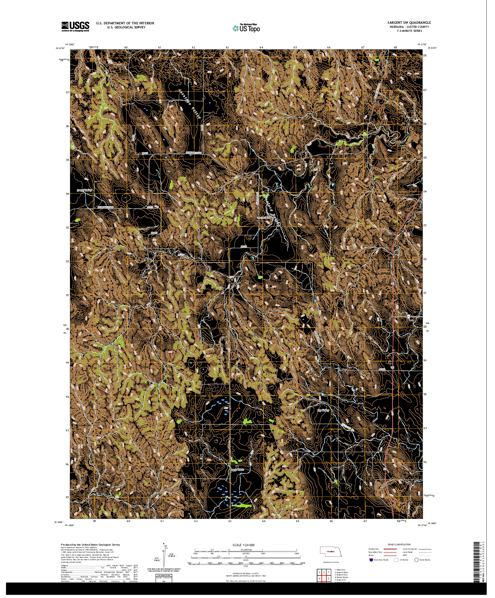 USGS US TOPO 7.5-MINUTE MAP FOR SARGENT SW, NE 2021